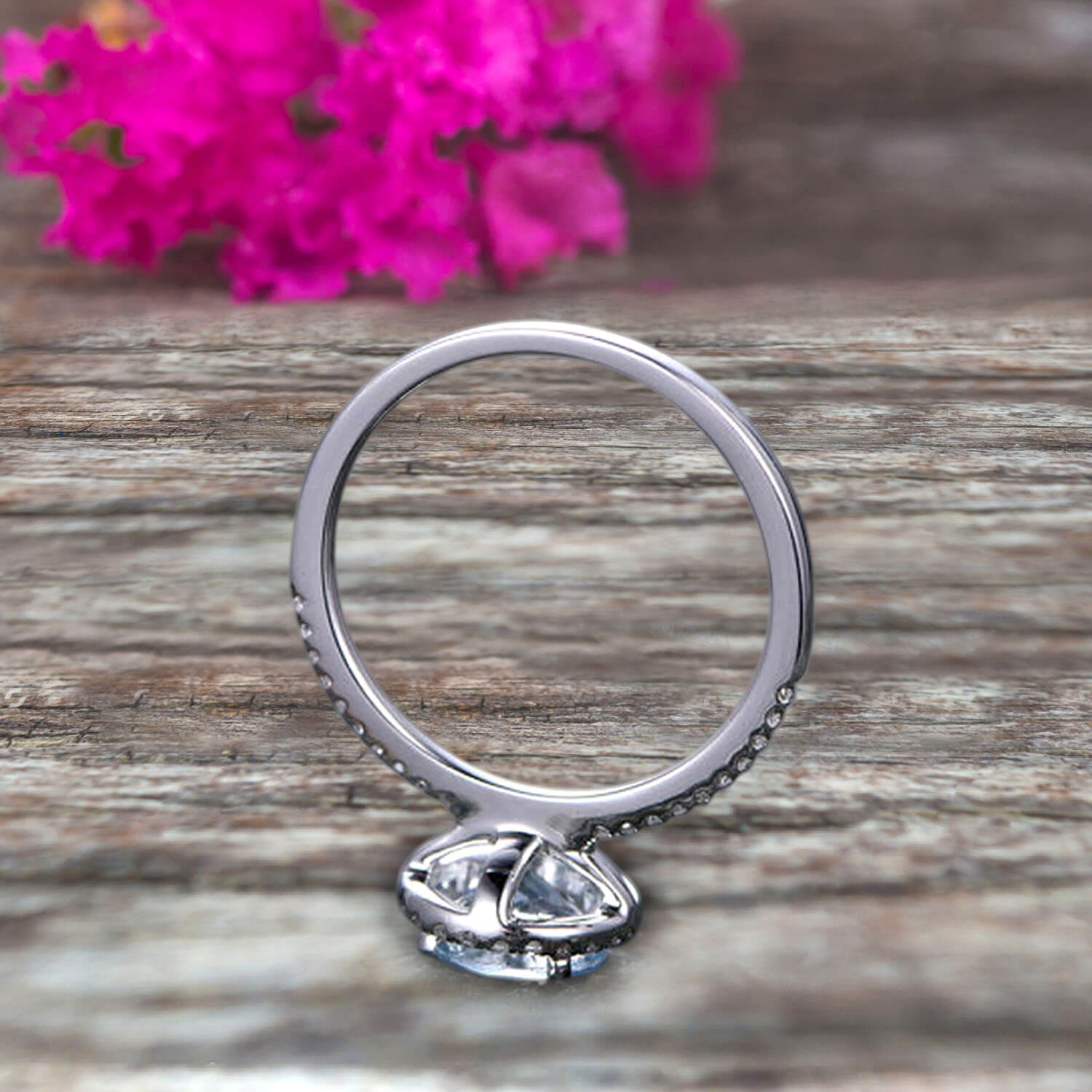 1.50 Carat Round Cut Aquamarine Engagement Ring in 10k White Gold - Art Deco Halo Design for Wedding, Proposal & Anniversary Gifts