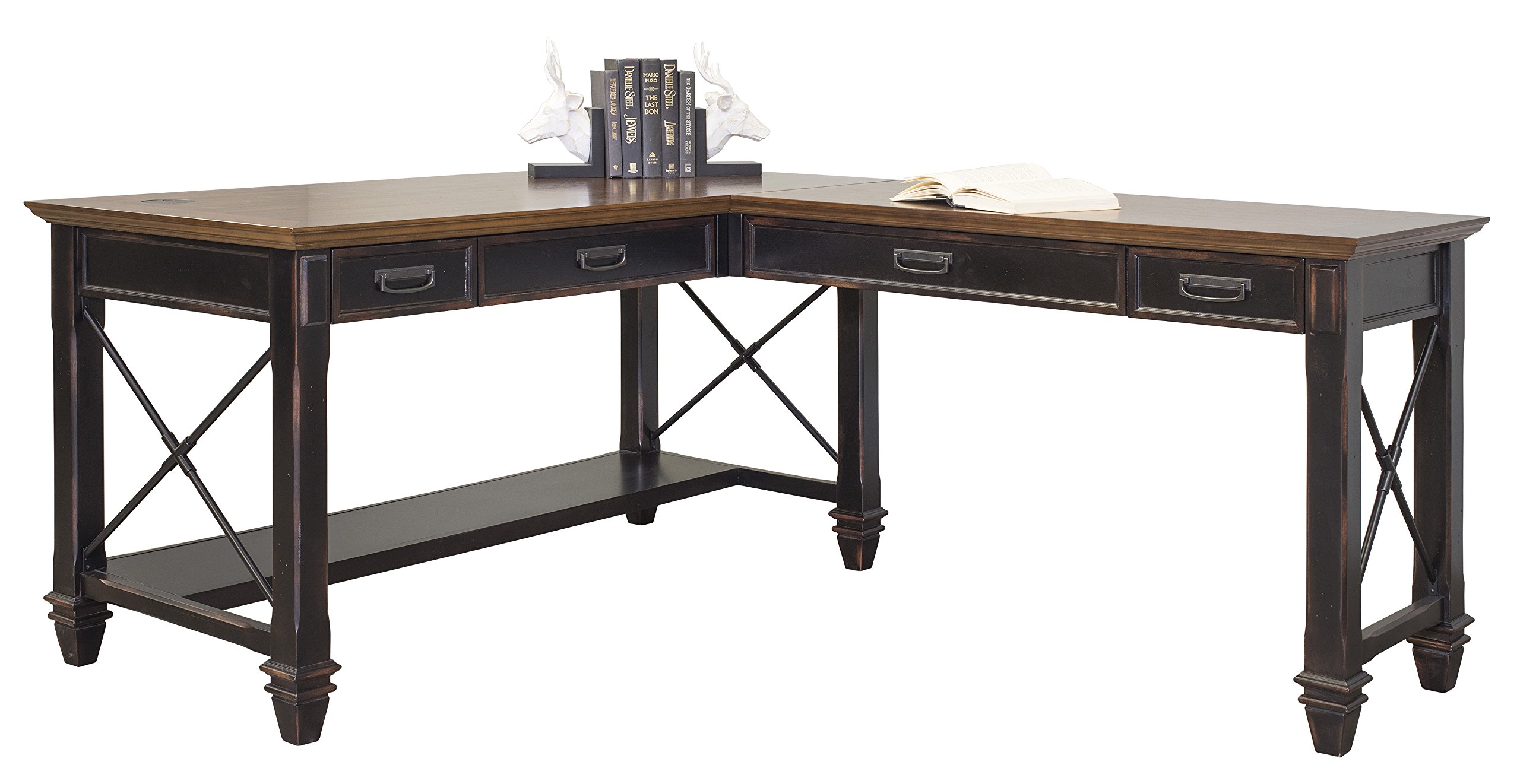 Martin Furniture Hartford Open L-Shaped Desk - Brown Wooden Office Desk with Ample Workspace, Ergonomic Design for Home Office, Study Room or Gaming Setup