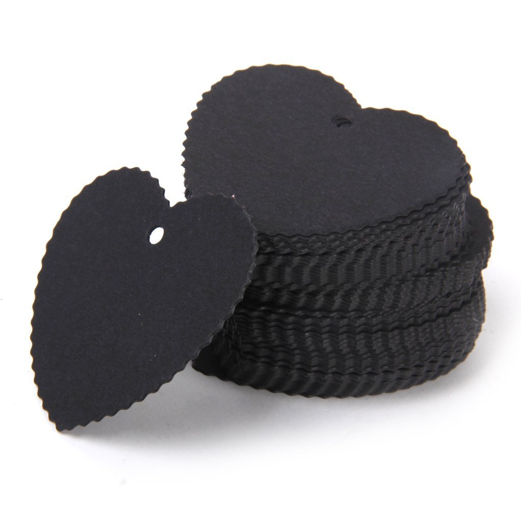 100pcs Heart-Shaped Kraft Paper Luggage Tags with String - Blank DIY Labels for Wedding, Christmas Gifts & Travel (Black) | Perfect for Party Favors, Suitcase ID & Handmade Gift Tags