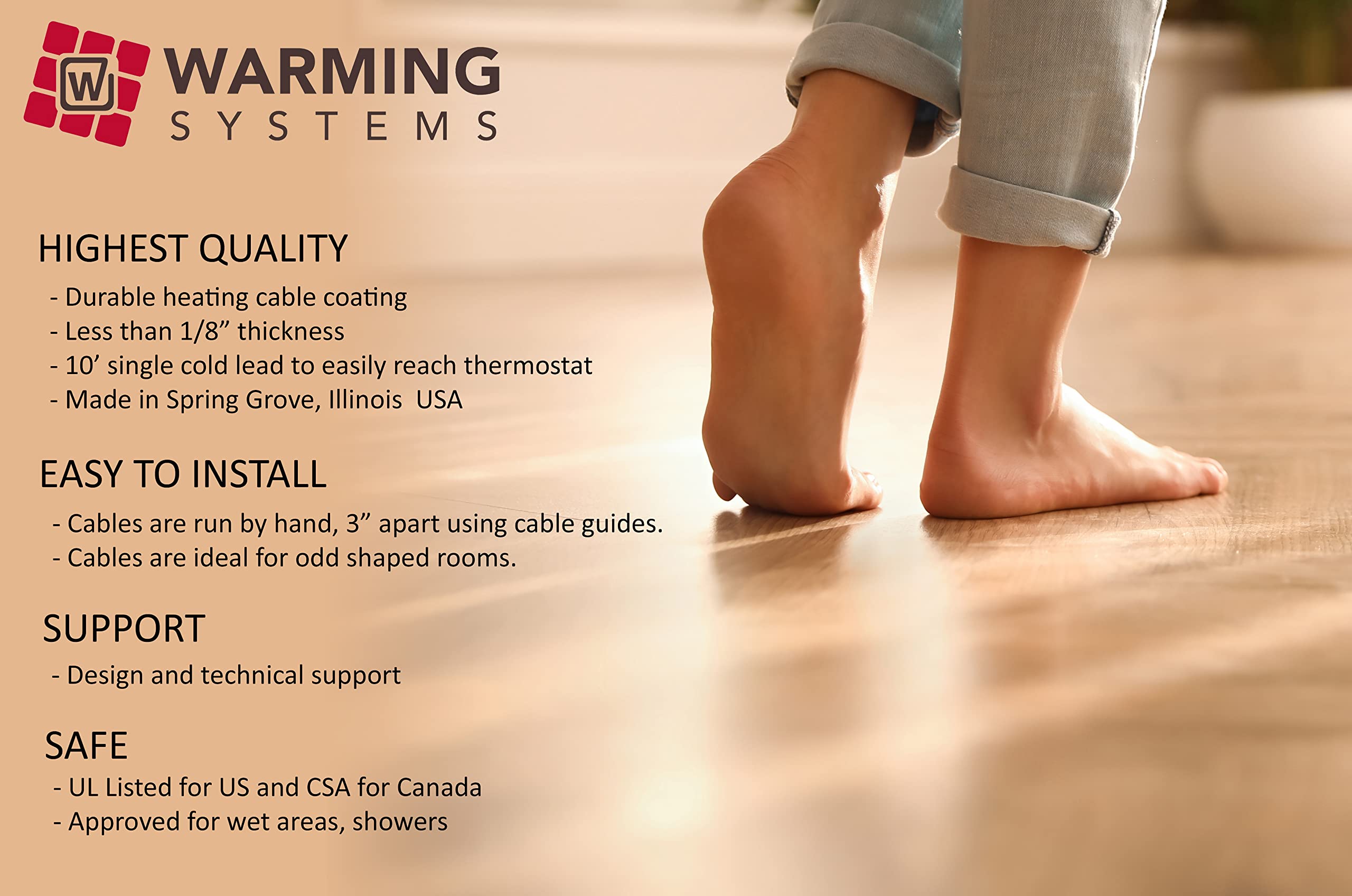 120V Electric Tile Radiant Floor Heating System - 65 Sqft WiFi Smart Thermostat with Touch Screen, Temperature Sensor & Installation Monitor | Perfect for Bathroom, Kitchen & Basement Floor Warming