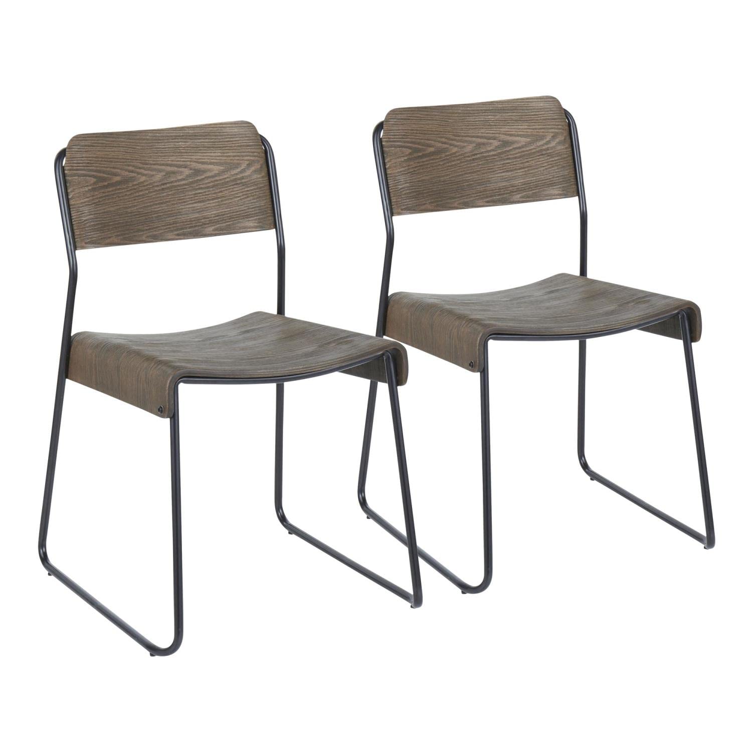 LumiSource Dali Industrial Wood Dining Chairs Set of 2 - Modern Kitchen & Dining Table Chairs for Home, Restaurant & Office Use