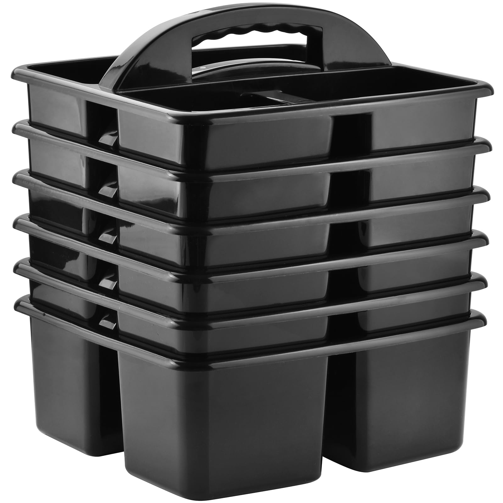 ALINK Plastic Classroom Caddy Organizer with Handle - 6-Pack 3-Compartment Teacher Supply Storage for Desk, Table & Office Organization - Perfect for Classroom Supplies, Kids' Craft Art & School Stationery - Black