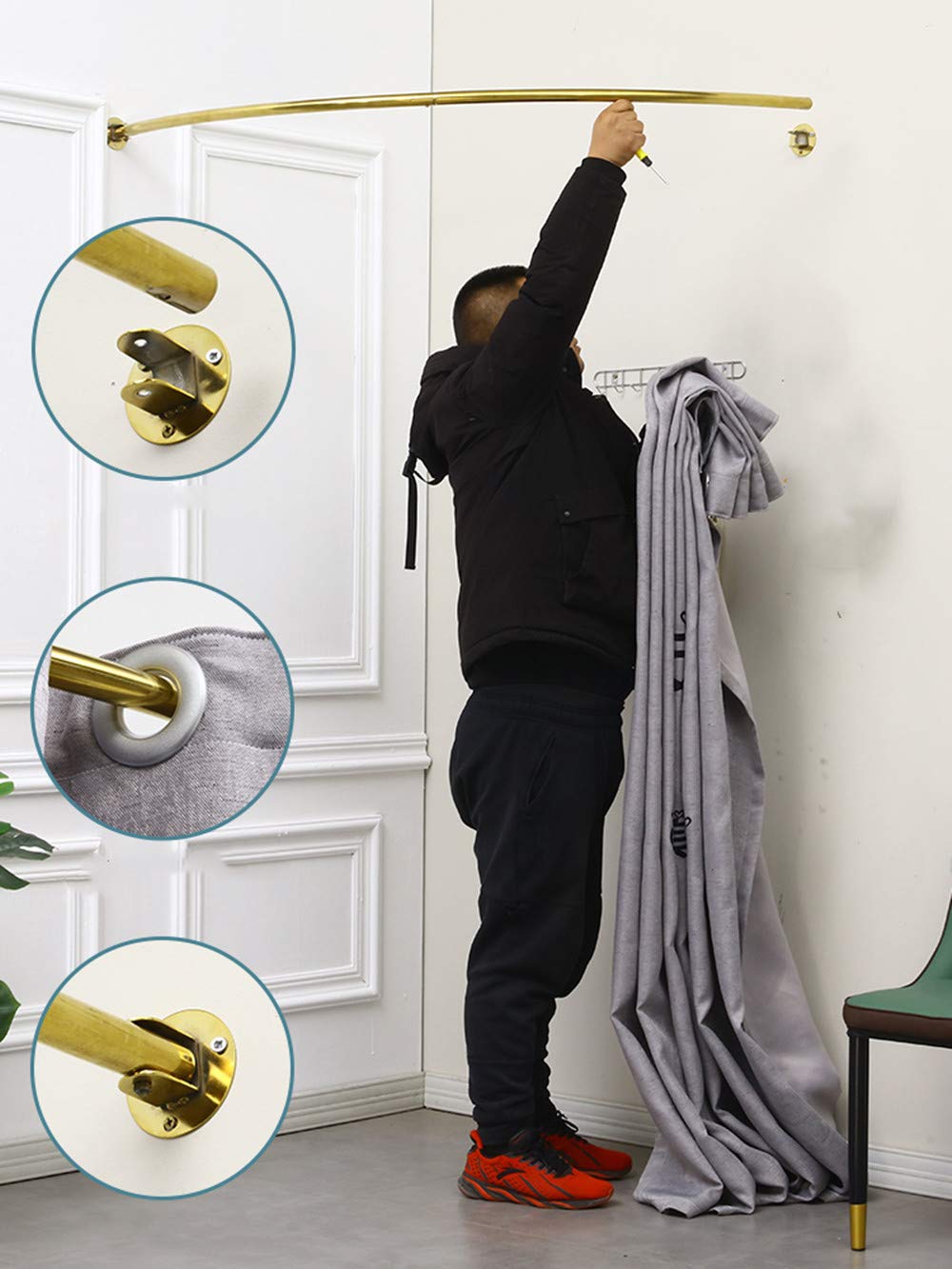 Stainless Steel Curved Fitting Room Curtain Rod - 120cm Adjustable Changing Room Track with Rings for Clothing Stores (Blue) | Perfect for Retail Dressing Rooms & Boutique Changing Areas