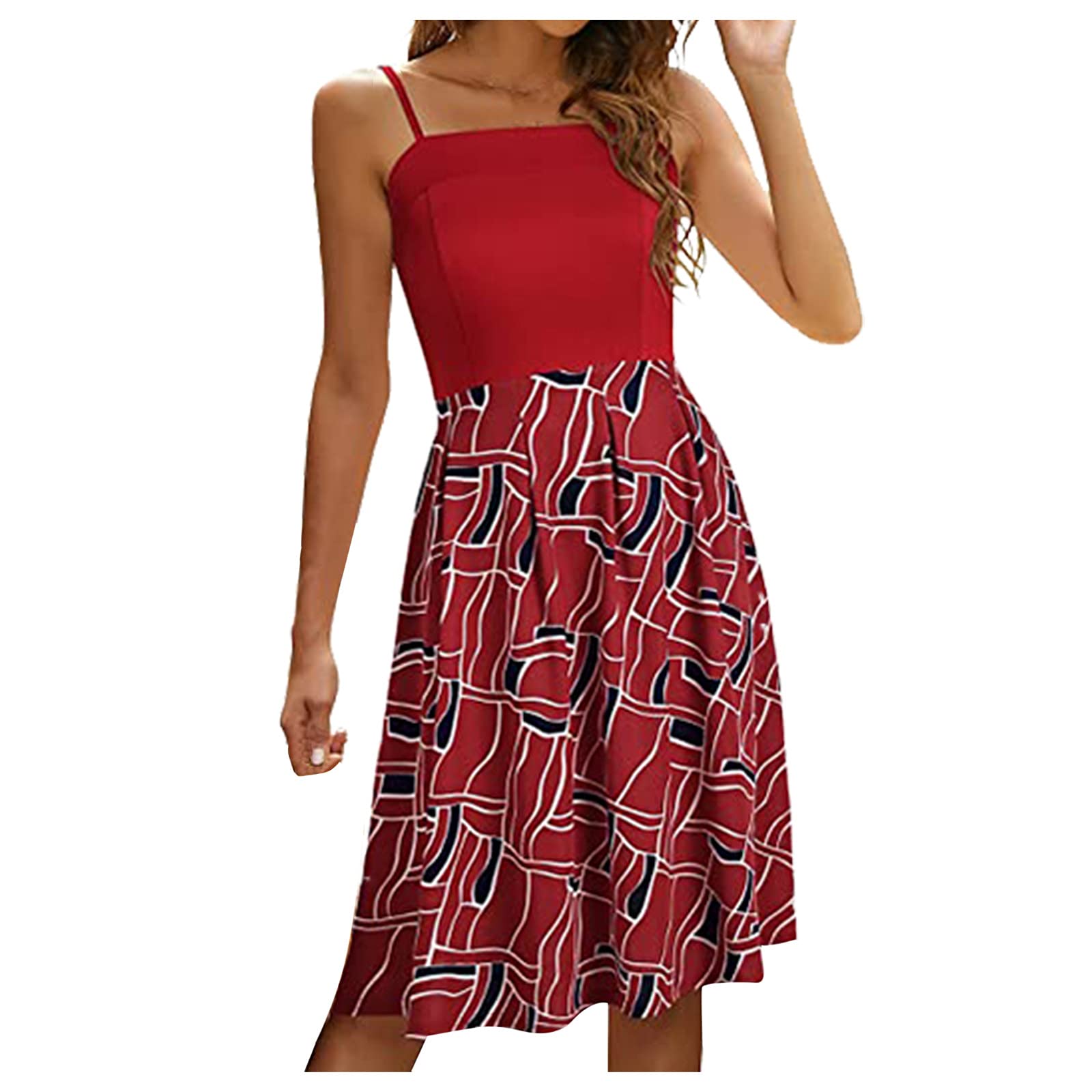 Women's Summer Boho Beach Dress - Floral Print A-Line Midi Sundress with Spaghetti Straps | Casual Swing Dress for Party, Vacation & Outdoor Activities