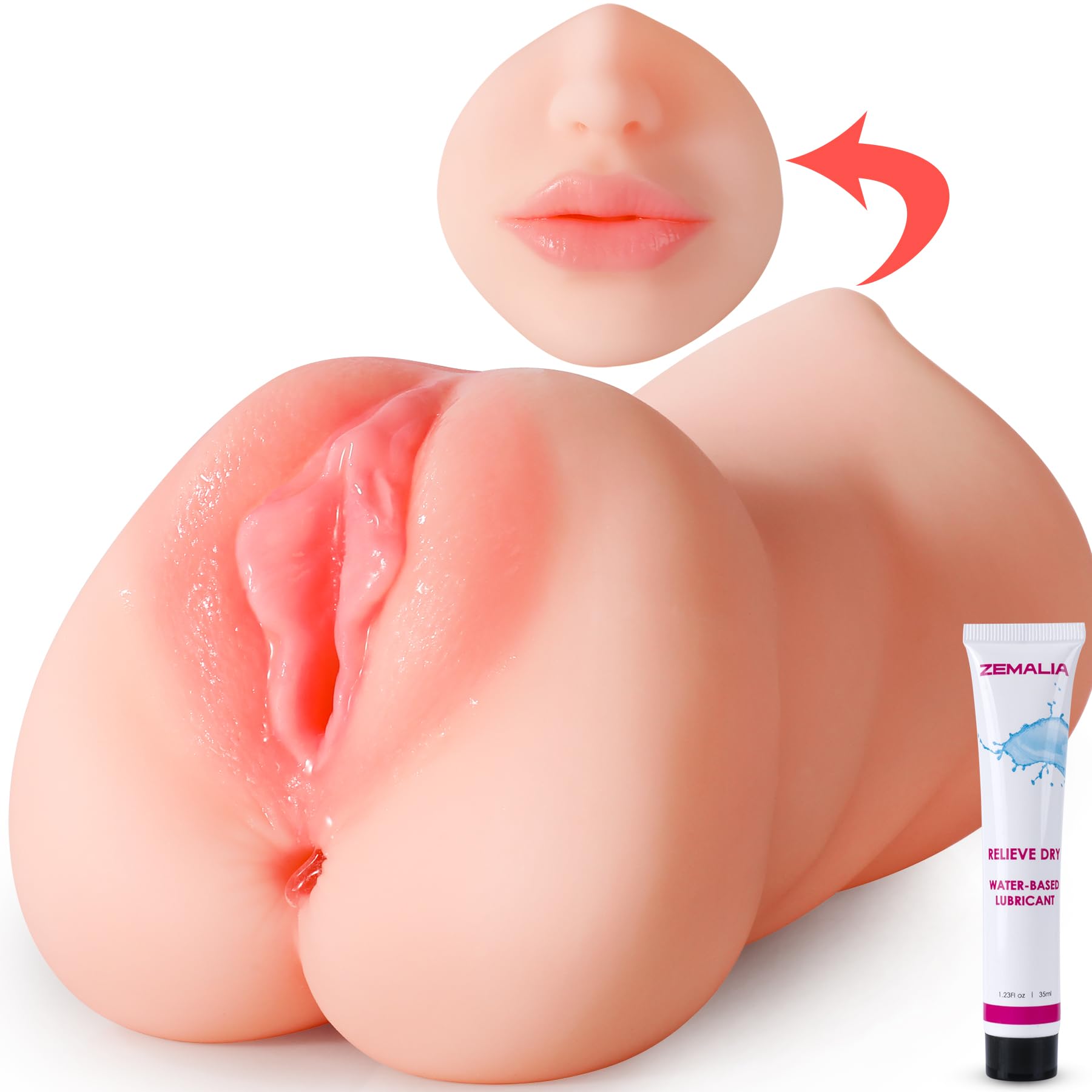 ZEMALIA 3-in-1 Male Masturbator - Realistic Textured Sex Toy with Mouth, Vagina & Tight Anus | Mens Stroker for Solo Pleasure | Perfect for Discreet Home Use & Travel