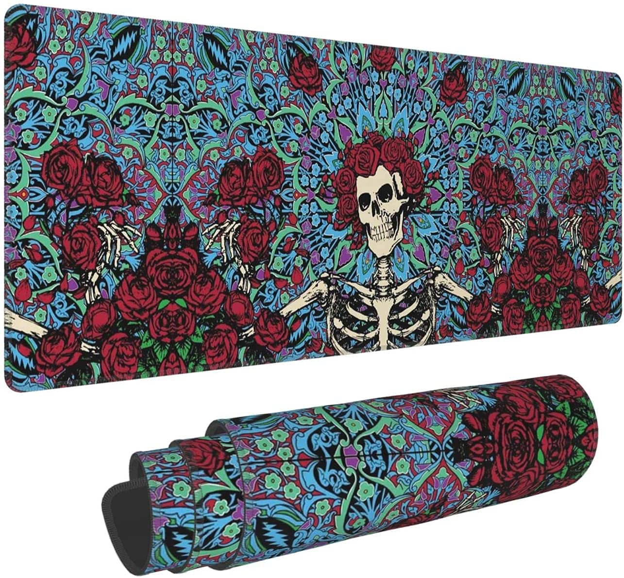 Grateful Skull Dead Gaming Mouse Pad XL - Extra Large Extended Mouse Mat with Stitched Edges & Non-Slip Rubber Base (31.5x11.8 Inch) - Perfect for PC Gaming, Office Work, and Computer Desktops