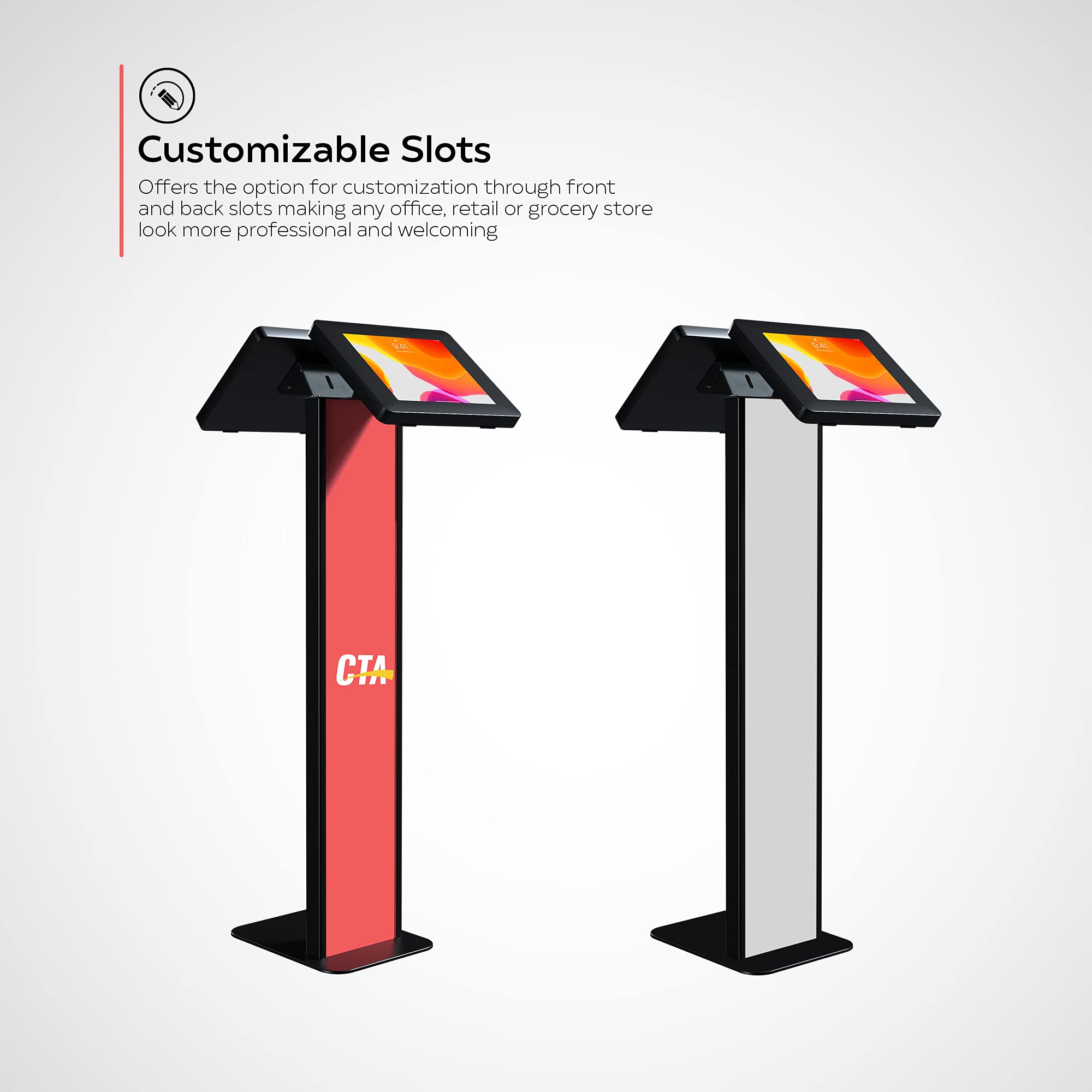 Premium Dual Locking Tablet Stand - Adjustable Kiosk with Custom Branding Slot for iPad 11 (A16), Pro 11