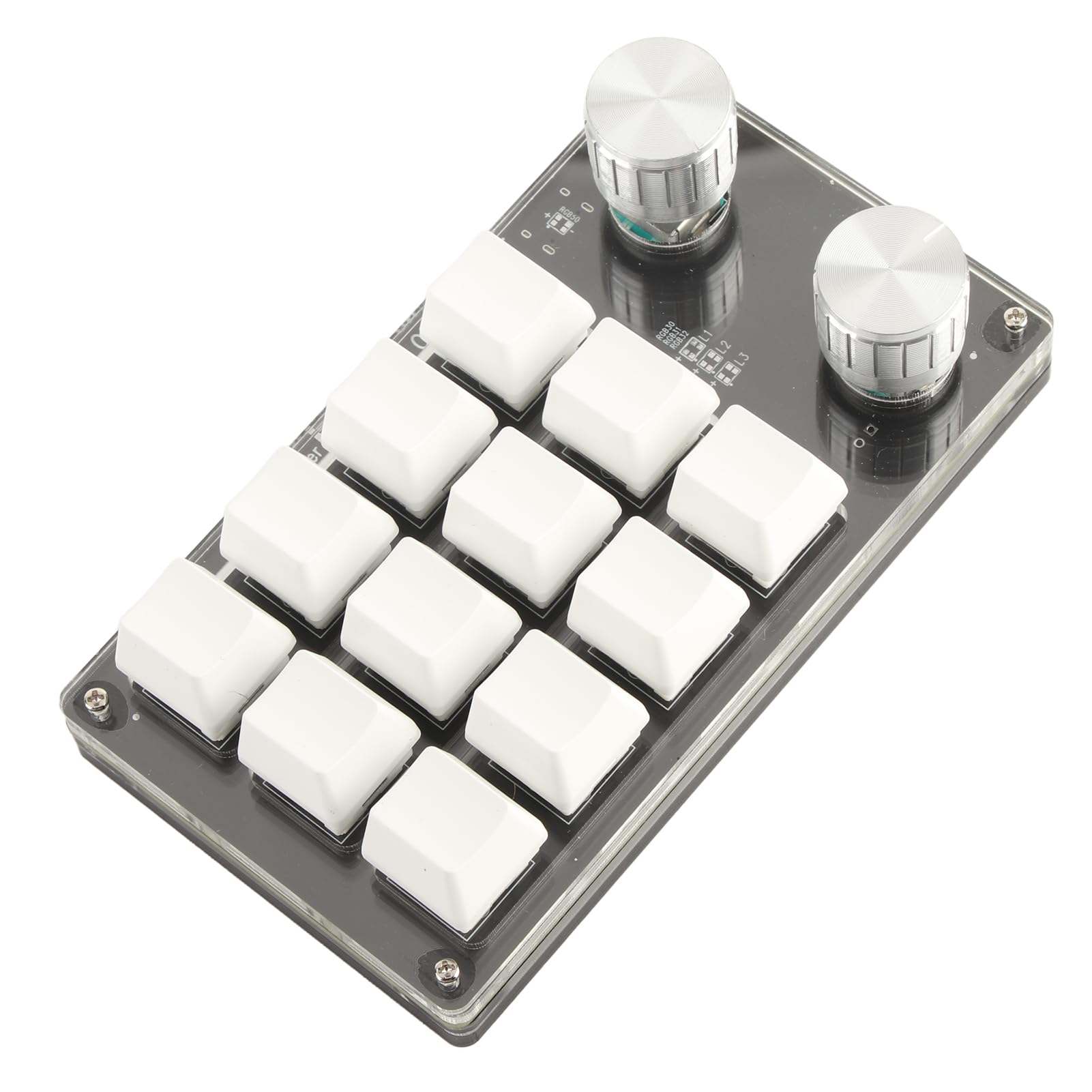 One-Handed Macro Keyboard - 12 Key Programmable USB Keypad with Knob for Office & Gaming (Black/White)