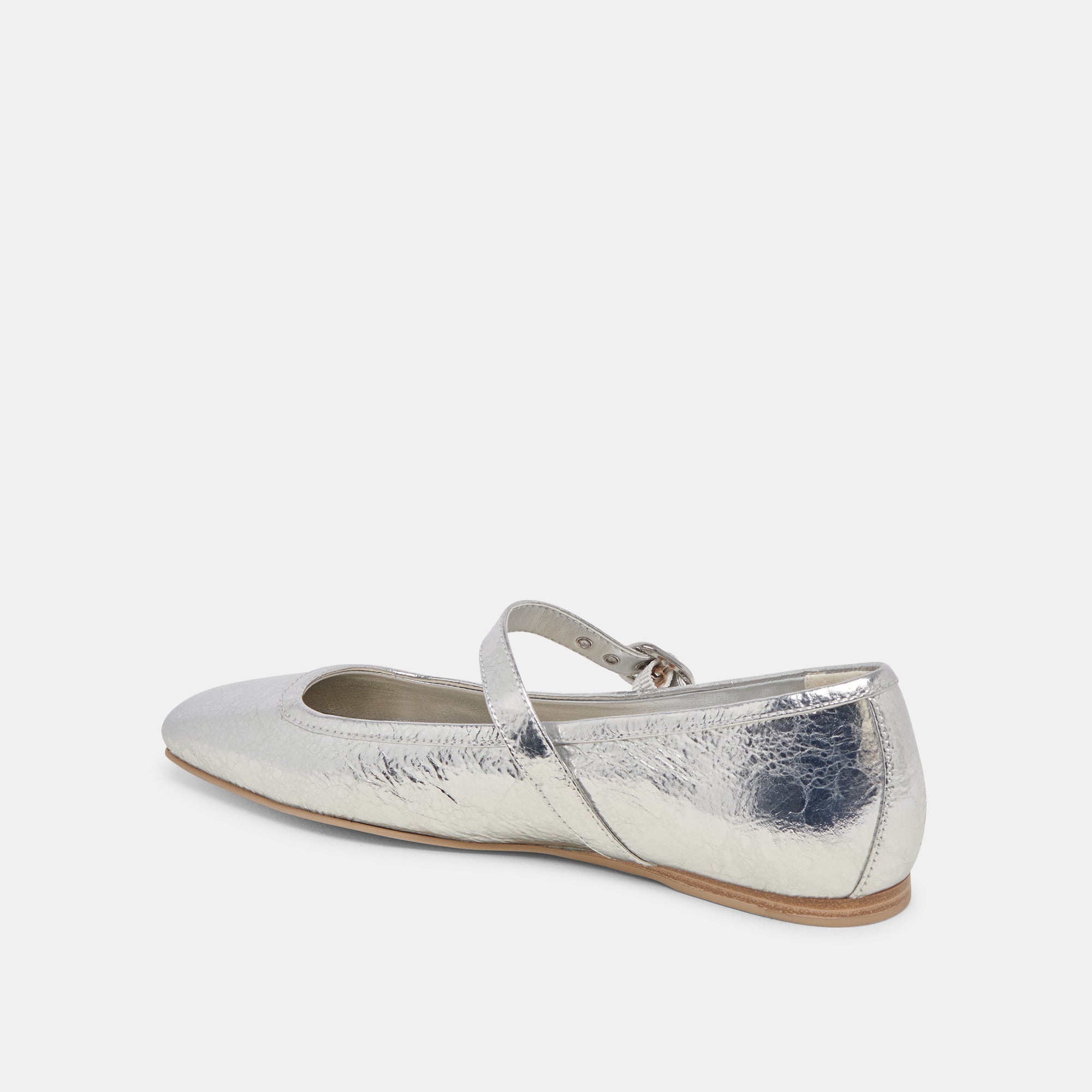 RODNI Women's Silver Distressed Leather Ballet Flats - Comfortable Slip-On Shoes for Work, Casual Wear & Travel