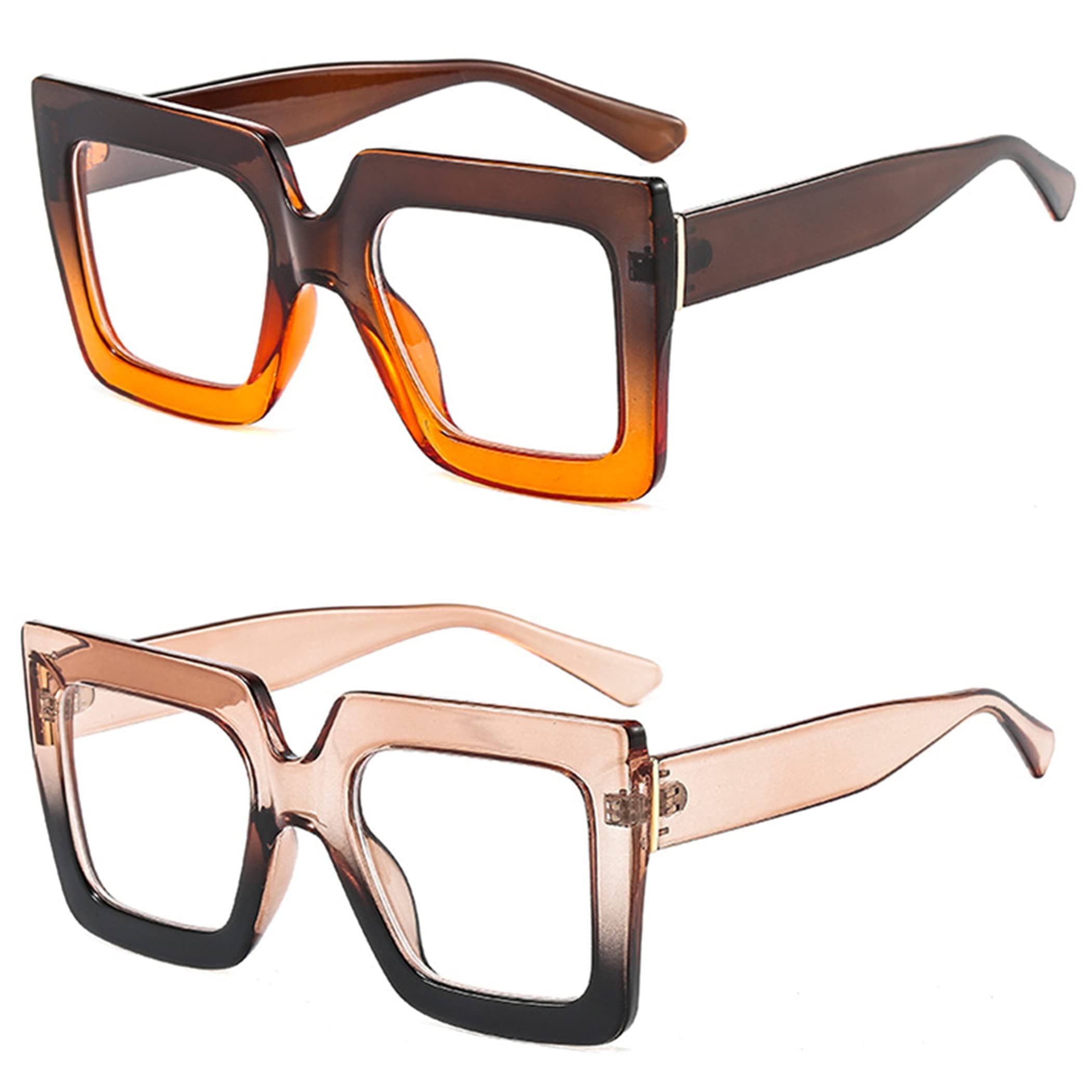Bullabulling Oversized Square Anti-Blue Light Reading Glasses - Colorful Gradient Cat Eye Frame for Eye Strain Relief & Fashion - Perfect for Office, Reading, and Screen Time