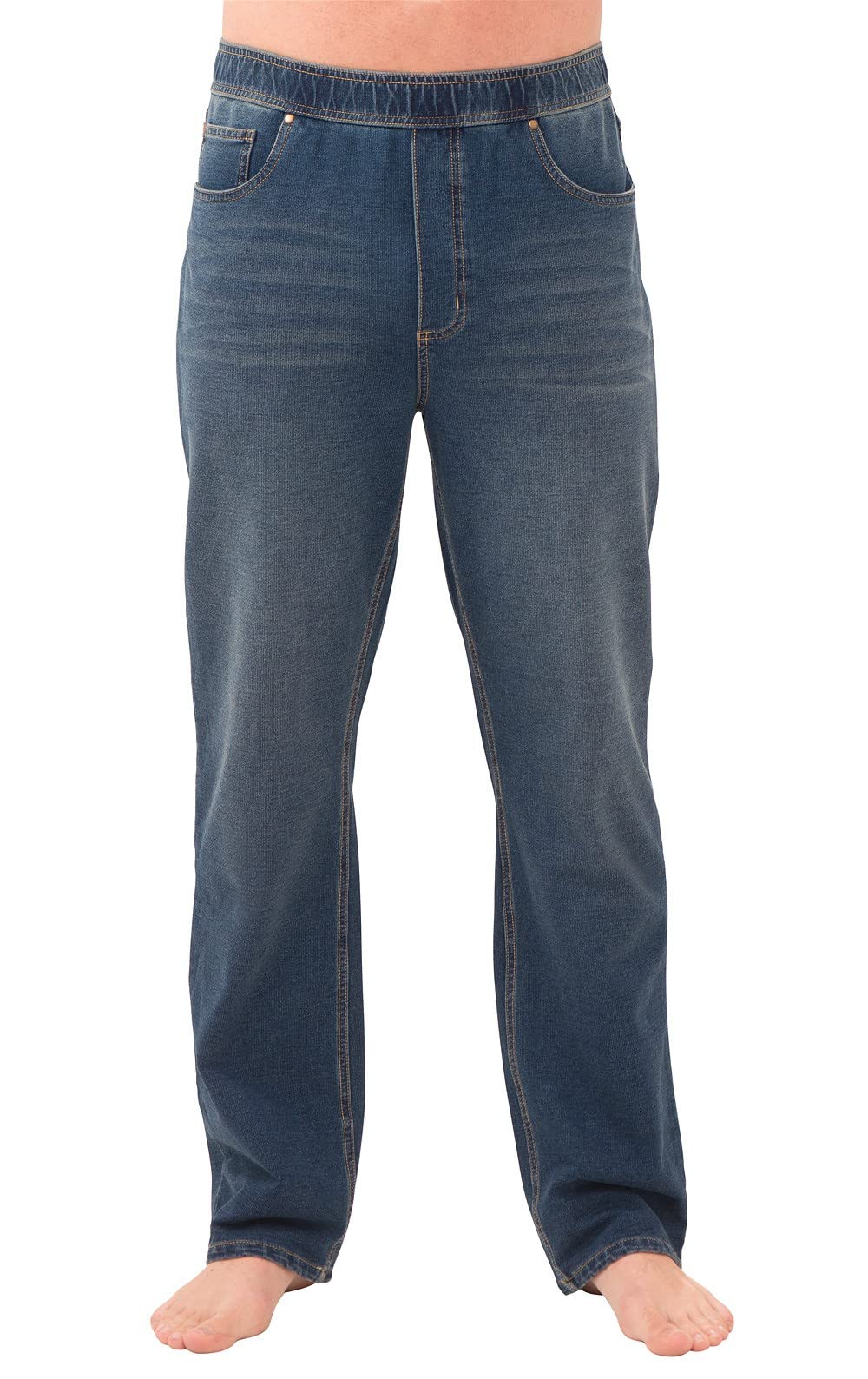 Men's Pajama Jeans - Stretch Denim Pull-On Pants with Elastic Waist | Straight Leg Comfortable Sweatpant Style Jeans for Lounge, Travel & Casual Wear