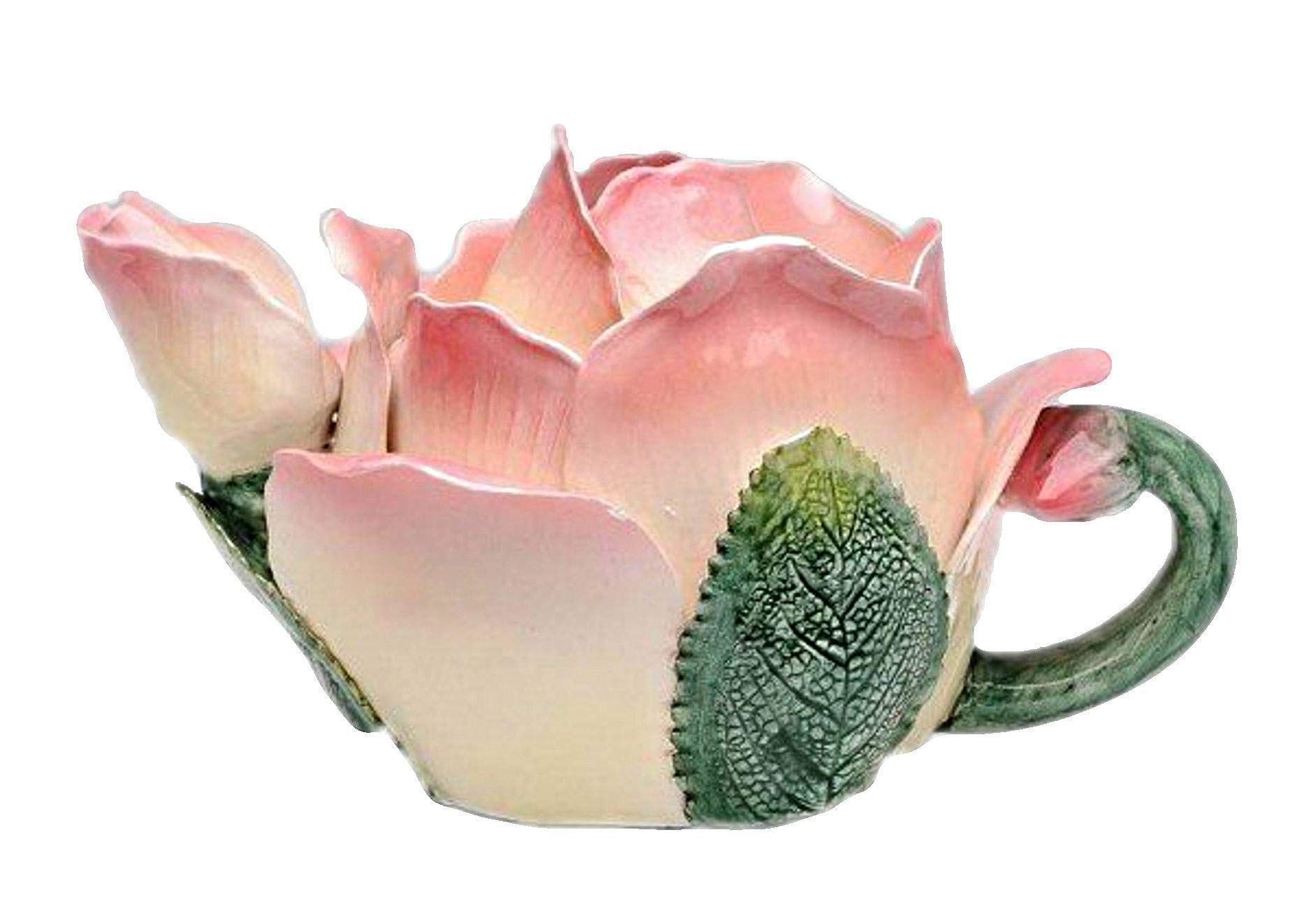 Elegant Pink and White Rose Petal Shaped Teacup with Leaf Handle - Floral Tea Set for Afternoon Tea, Bridal Shower & Home Decor