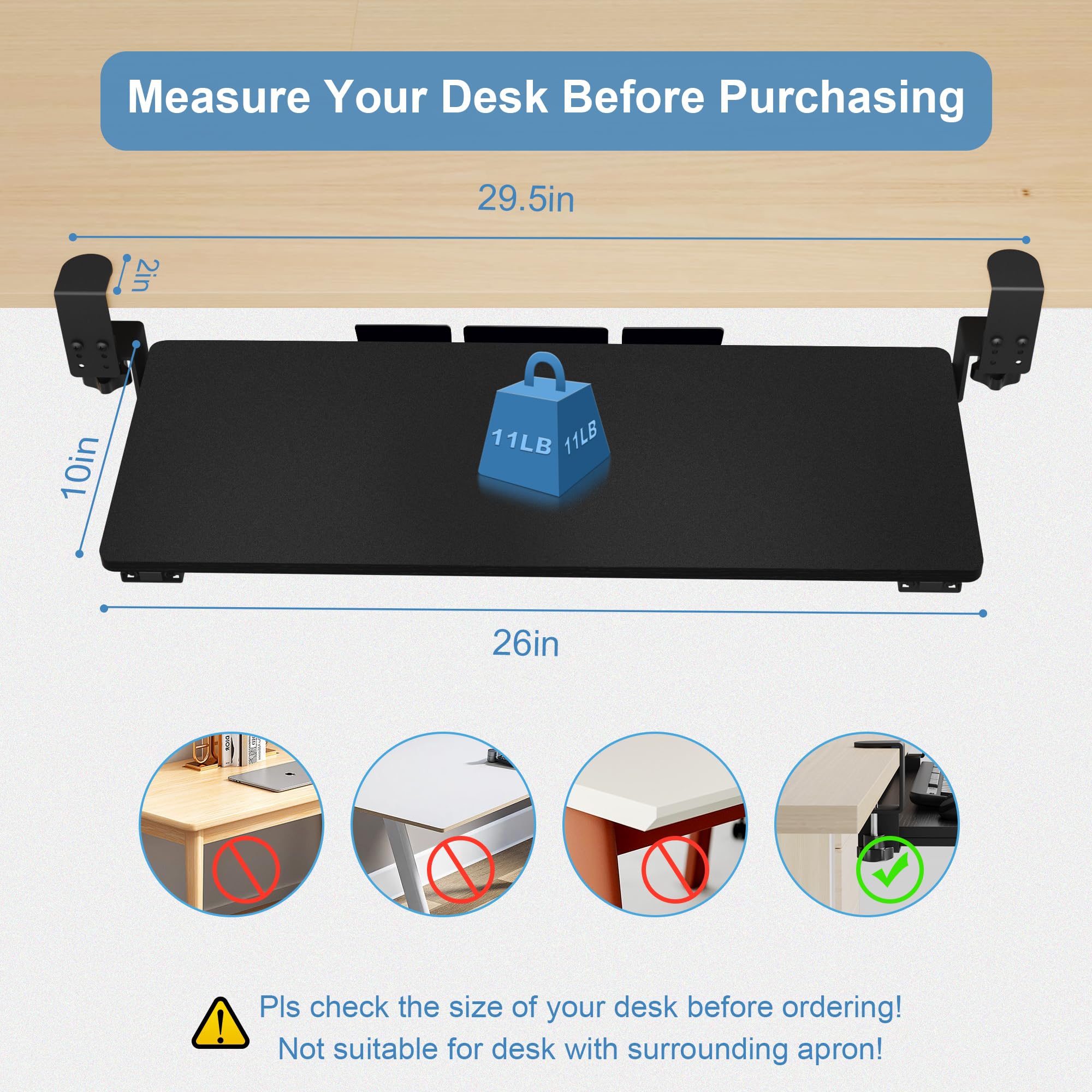 Ergonomic Under Desk Keyboard Tray - Adjustable Height, Pull Out Drawer with Wrist Support Pad (26
