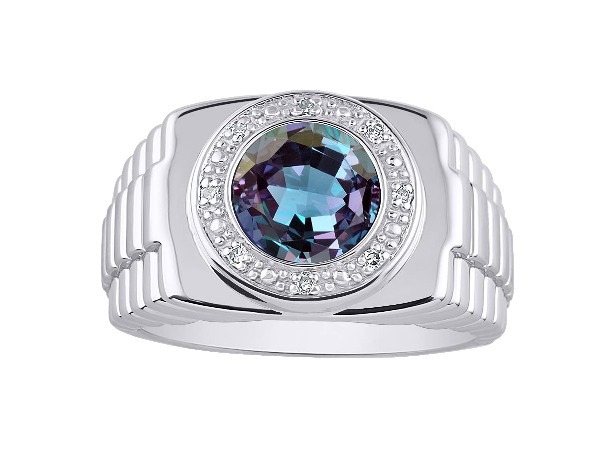 Rylos Men's Sterling Silver Rings with Round Cabochon Gemstones & Diamonds - Size 8-13 Designer Jewelry for Weddings, Gifts & Everyday Wear