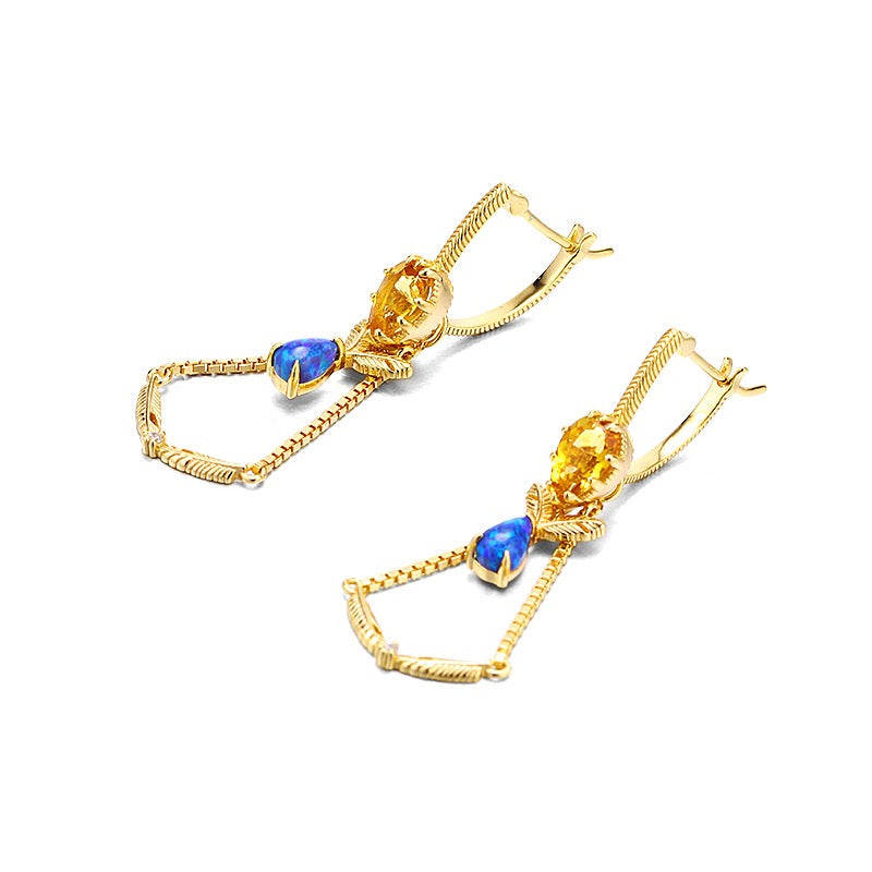 Vintage Citrine & Black Opal Multi-Stone Dangle Earrings | TB1501 | Perfect for Boho Chic, Wedding & Evening Party Jewelry