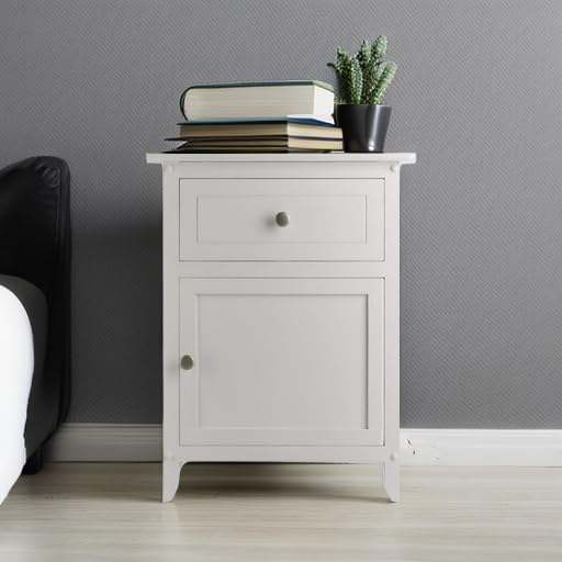 Winsome Wood White Nightstand with Drawer and Cabinet - Bedside Table with Storage for Bedroom, Living Room, Office | Compact Accent Table for Small Spaces