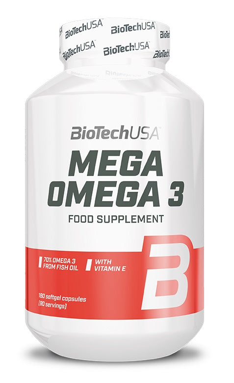 BioTechUSA Mega Omega 3 Fish Oil Supplement - 180 Softgel Capsules for Heart, Brain & Joint Health - Supports Cardiovascular Function & Cognitive Performance - Perfect for Active Lifestyles & Daily Wellness
