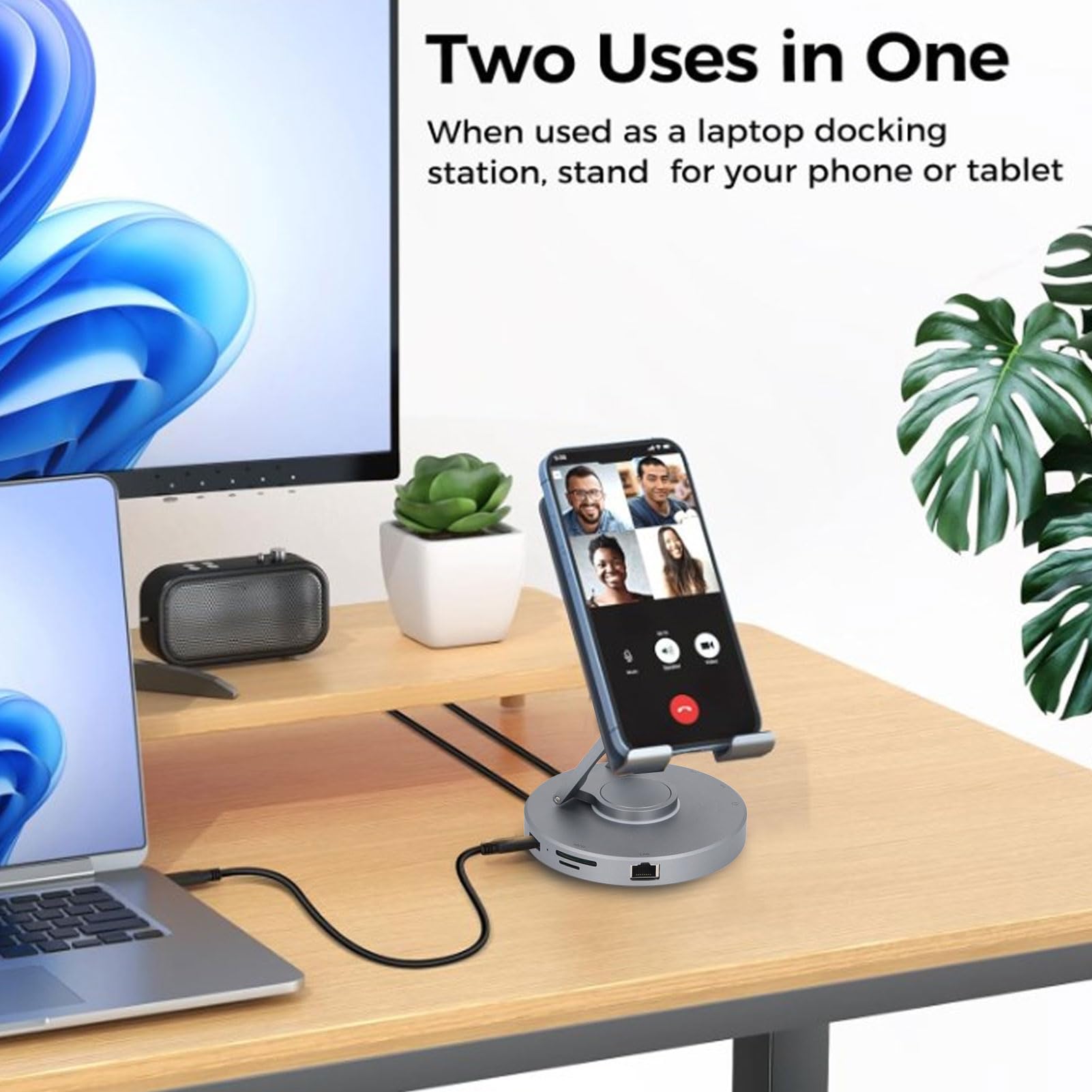10-in-1 Rotatable USB C Hub Stand with 4K HDMI, 100W PD, USB 3.0, SD Slot & Foldable Phone Holder - 360° Adjustable Laptop Docking Station for MacBook, iPad, Tablet - Perfect for Home Office, Remote Work & Travel