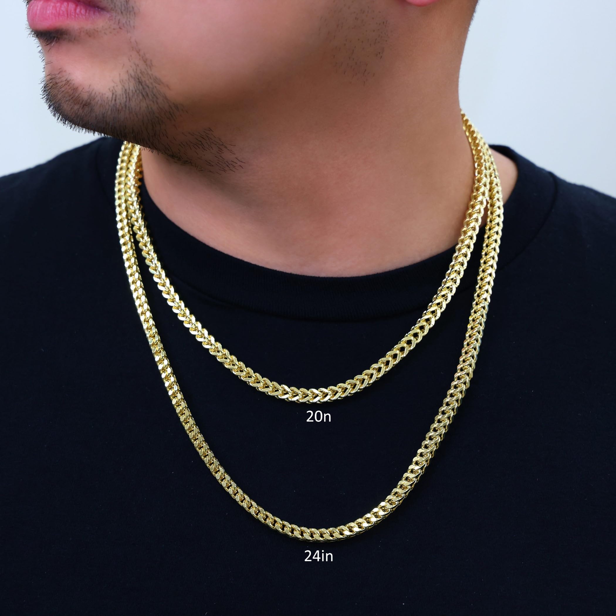 10K Real Yellow Gold Franco Square Box Chain Necklace for Men - 6mm Wheat Link Italian Jewelry (18