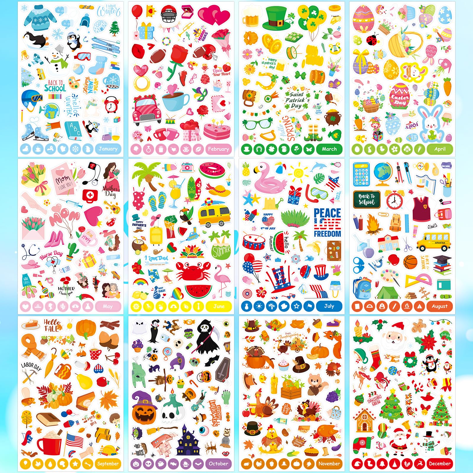 1200 Count Holiday Calendar Stickers - Seasonal Planner Stickers for Journal, Scrapbook, Water Bottle & Daily Planning - Perfect for DIY Projects, Bullet Journals & Gift Wrapping