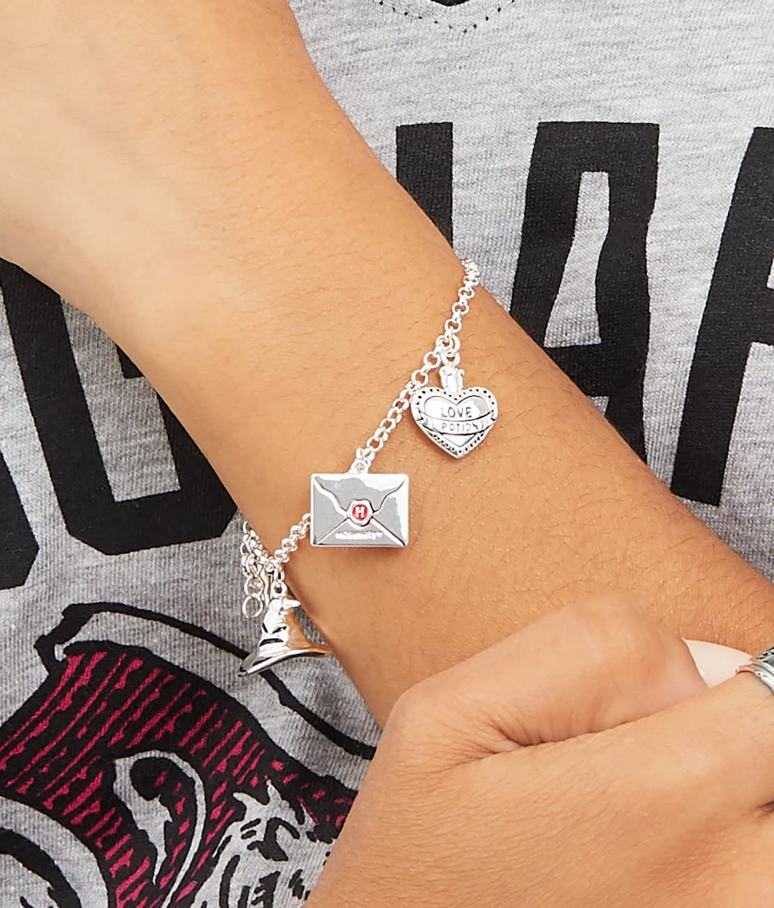 Harry Potter Women's Charm Bracelet - 7-inch Silver Bracelet with Enamel Charms | Perfect for Cosplay, Gifts & Wizarding World Fans