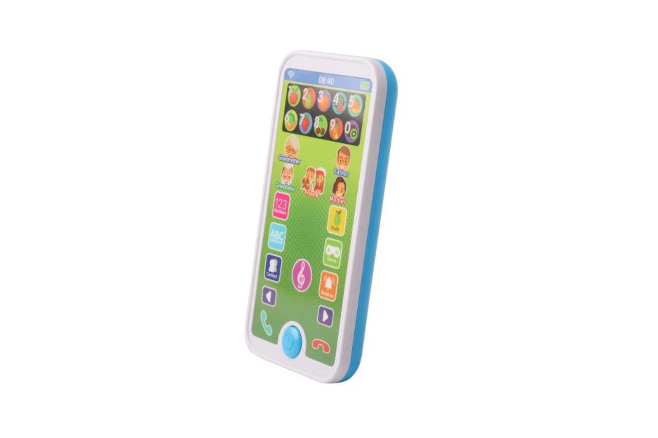 Skywin Kids Toy Phone - Realistic Blue Educational Cell Phone for Toddlers 1-3, 7 Interactive Functions, Fake Smartphone for Early Learning, Perfect for Home, Travel & Preschool Play