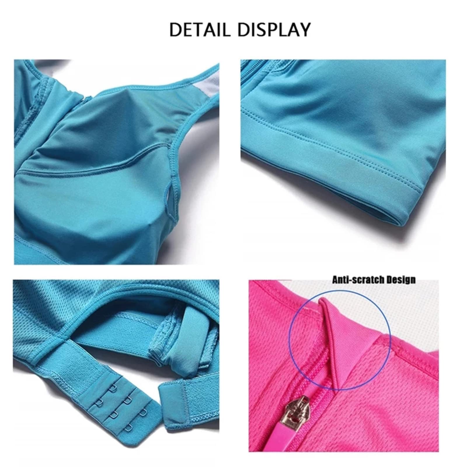 Plus Size Women's High Impact Front Zip Sports Bra - Adjustable Straps & Padded Support for Yoga, Running, Gym Workouts & High-Intensity Training