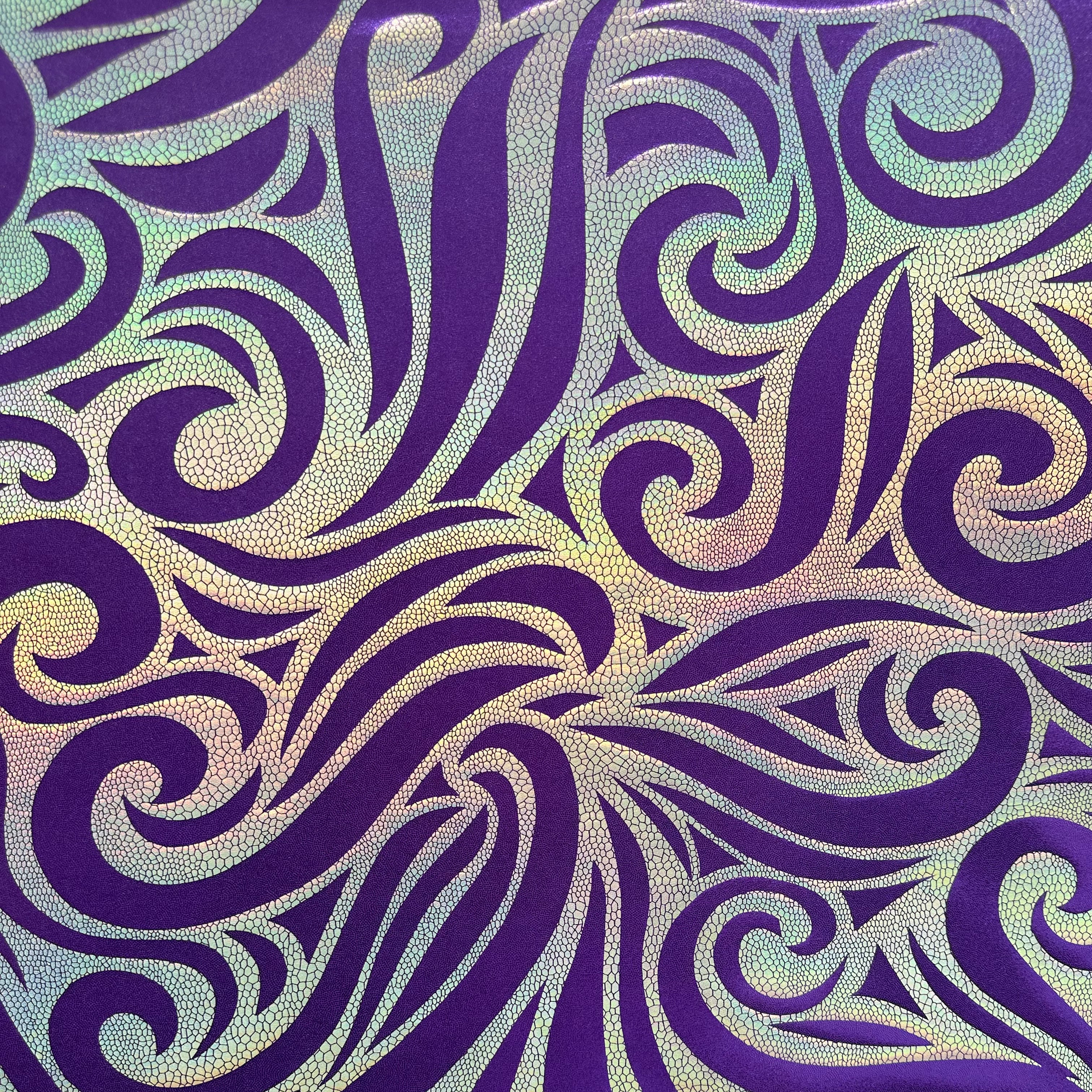 Hologram Fog Foil Spandex Fabric - Stretchy Metallic Warrior Purple Material for Dance Costumes & Cosplay Outfits