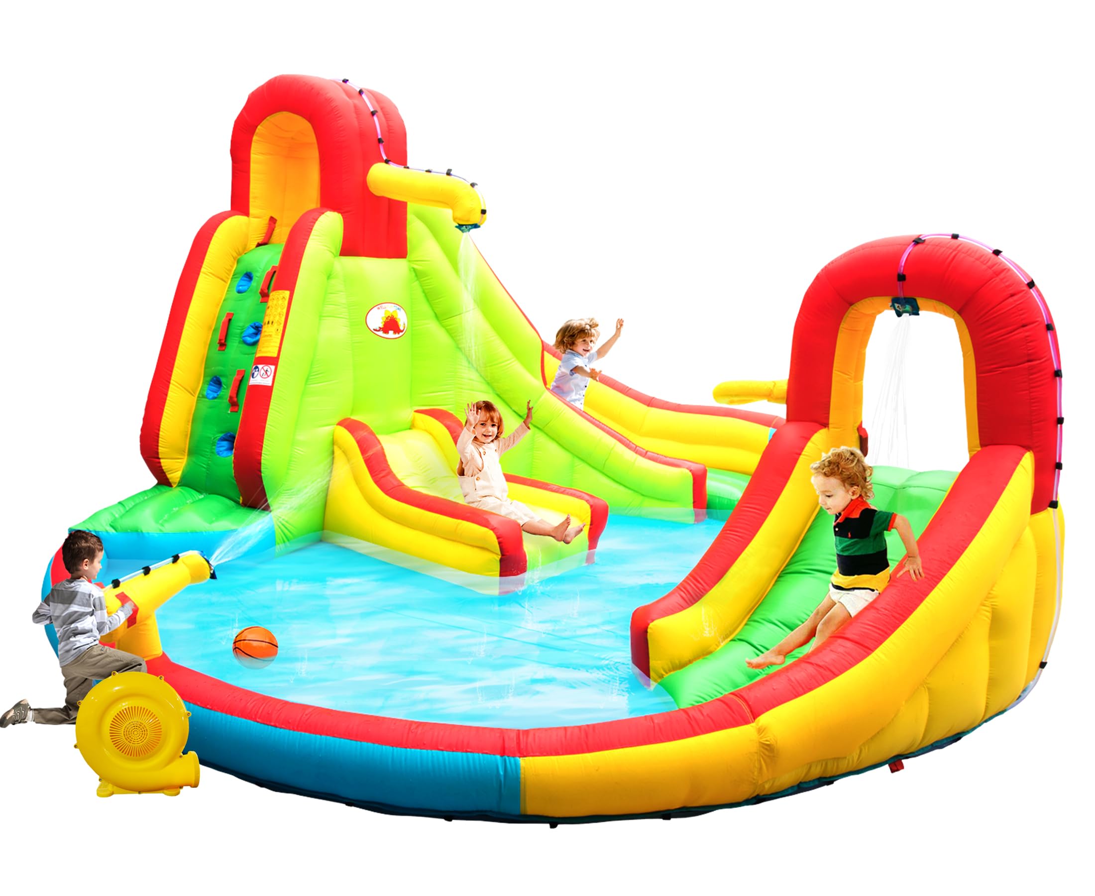 Best Heavy Duty Inflatable Water Slide Park with Double Slides & Climbing Wall | Outdoor Bounce House with Fountain & Air Blower Included | Perfect for Backyard Parties, Summer Fun & Kids Birthday Celebrations