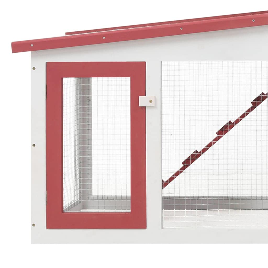 CHARMMA Large Outdoor Rabbit Hutch - 80.3x17.7x33.5 Inch Wooden Pet House with Weatherproof Red & White Design (19.7KG) - Perfect for Backyard, Garden, or Patio Rabbit Shelter