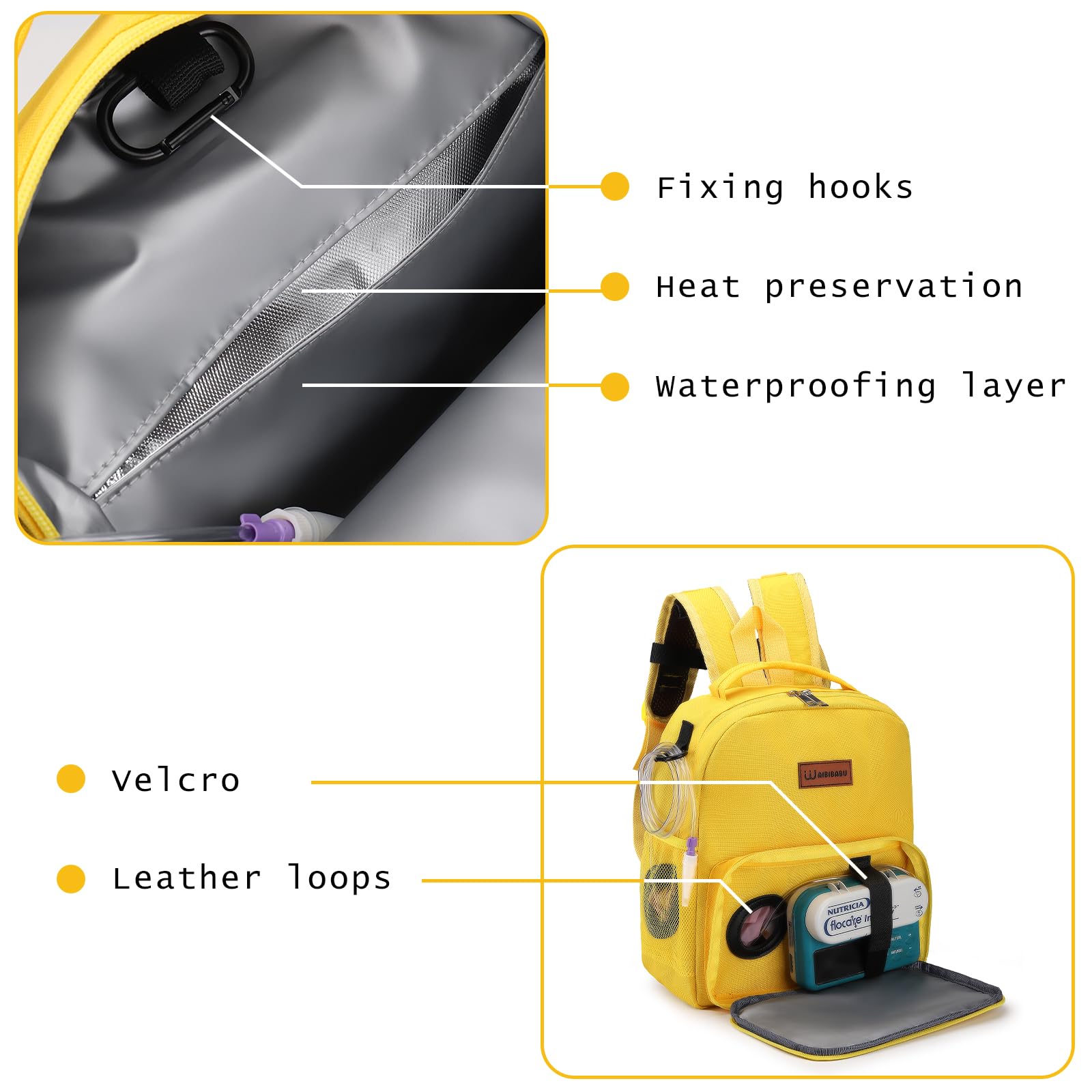 Kids Feeding Tube Backpack - Portable Enteral Feeding Pump Bag for G Tube, J Tube & GJ Tube - Lightweight & Durable (Yellow) - Perfect for School, Travel & Daily Activities