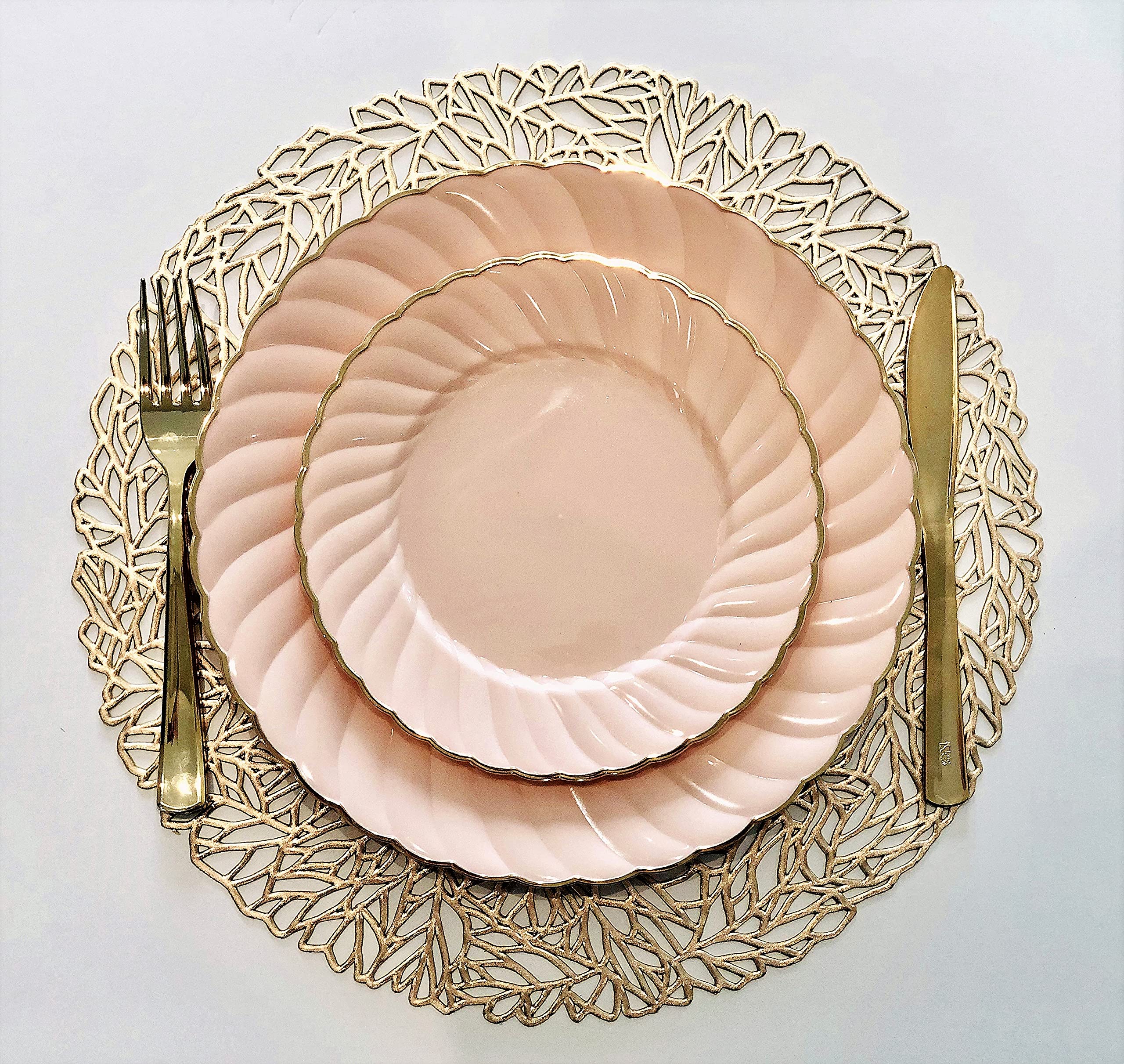 240 Pack Heavyweight Disposable Plastic Bowls - 12oz Wedding Party Soup Bowls in Blossom Blush & Gold | Elegant Dinnerware for Weddings, Baby Showers & Catering Events