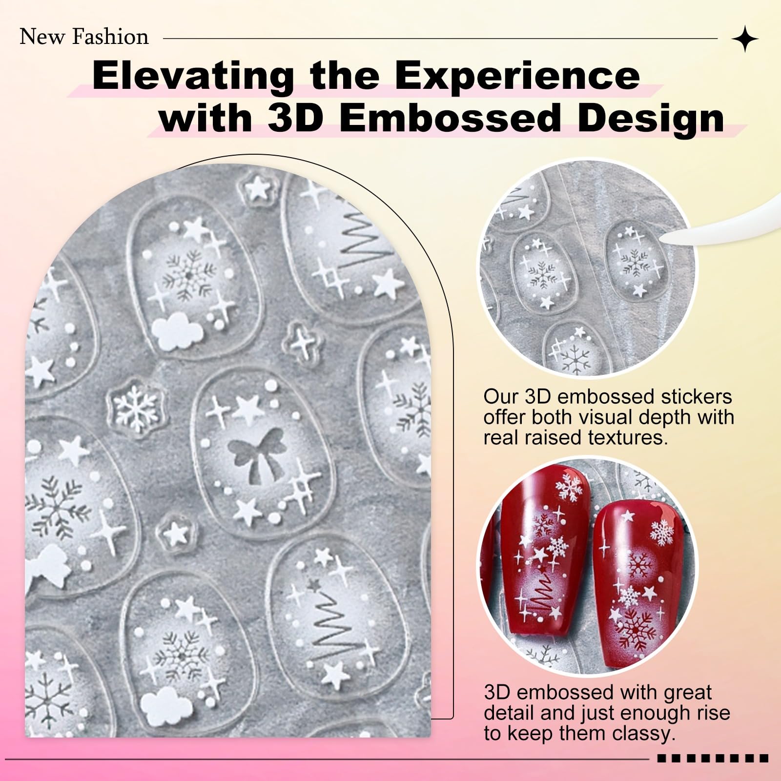 6 Sheets 3D Christmas Snowflake Nail Stickers - Winter White Self-Adhesive Nail Decals for Women (Santa & Elk Designs) | DIY Nail Art Supplies for Holiday Parties, New Year Celebrations & Winter Nail Decorations