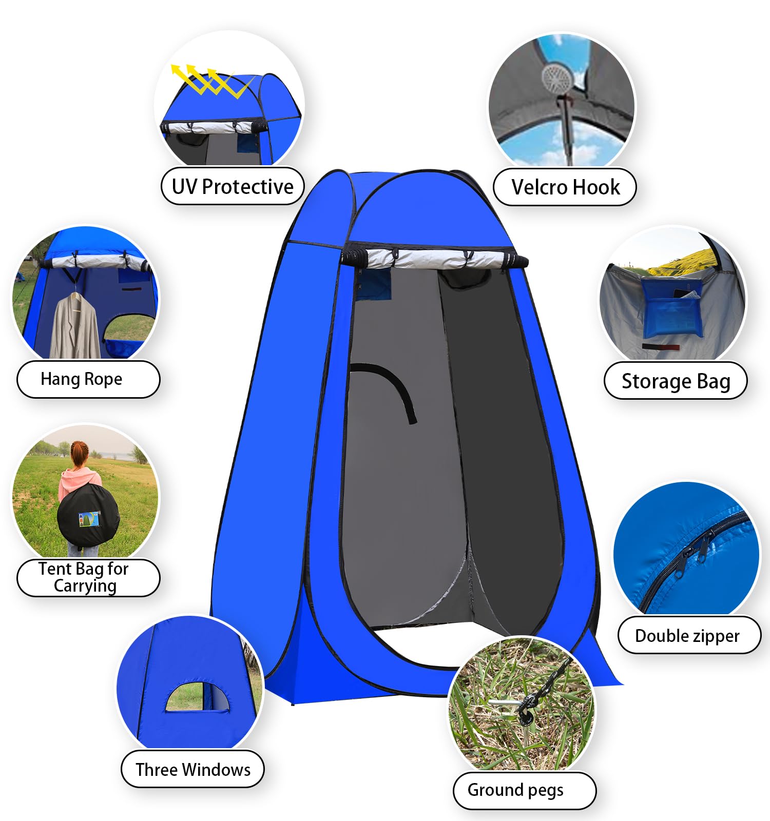 TUKAILAI Portable Pop Up Privacy Tent for Camping - Instant Outdoor Shower, Toilet & Changing Room - Spacious Rain Shelter for Hiking, Beach, Picnic & Fishing - Includes Carrying Bag (Perfect for Outdoor Adventures & Emergency Shelter)
