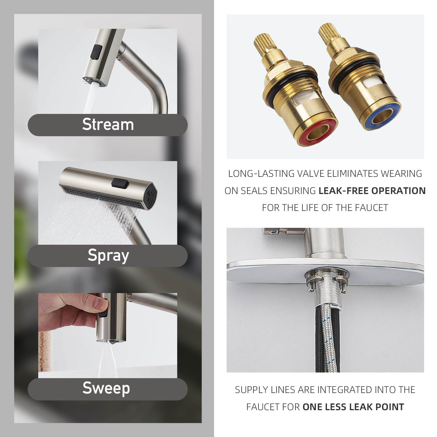 Brushed Nickel Pull Down Kitchen Faucet with Waterfall Sprayer & Soap Dispenser - Single Hole Stainless Steel Modern Single Handle Sink Faucet - Perfect for Home Kitchen, Restaurant, and Commercial Use