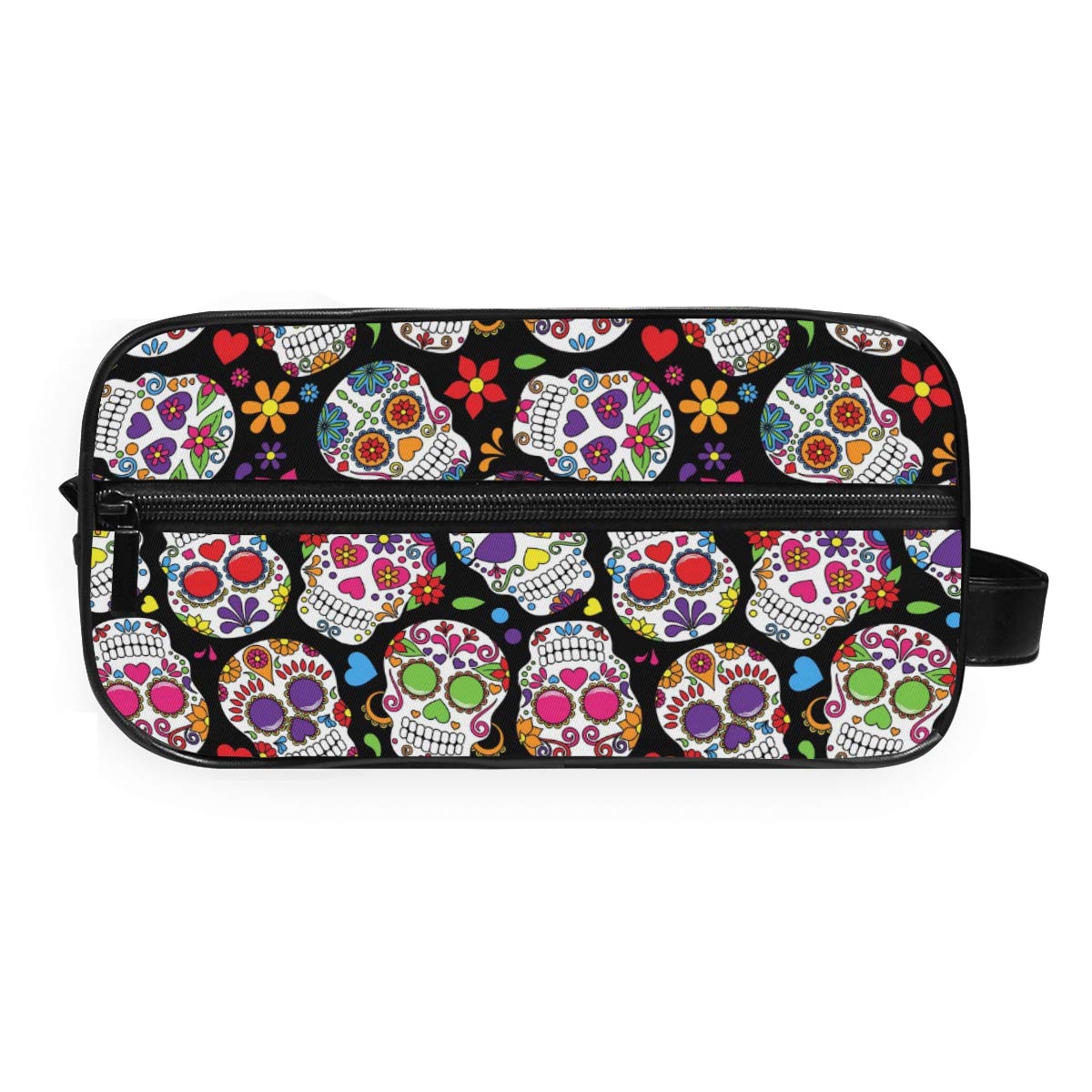 Portable Travel Toiletries Bag - Waterproof Cosmetic Makeup Organizer with Sugar Skull Design for Women & Adults | Perfect for Vacation, Gym, Camping & Daily Use