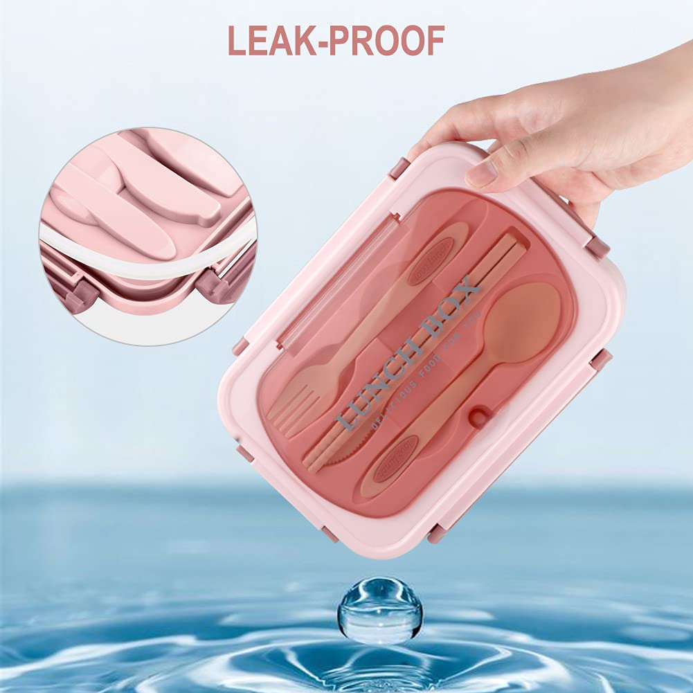 NatraProw 1200ML Bento Box for Adults - Leak Proof 3 Compartment Lunch Container with Utensils | BPA Free & Microwave Safe | Perfect for Office, School & Picnics (Pink)