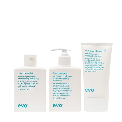 EVO The Therapist Hydrating Hair Care Bundle - Hydrating Shampoo, Conditioner & Moisture Mask for Dry, Damaged Hair | Salon-Quality Hydration for Color-Treated & Curly Hair | At-Home Spa Treatment & Daily Hair Care Routine
