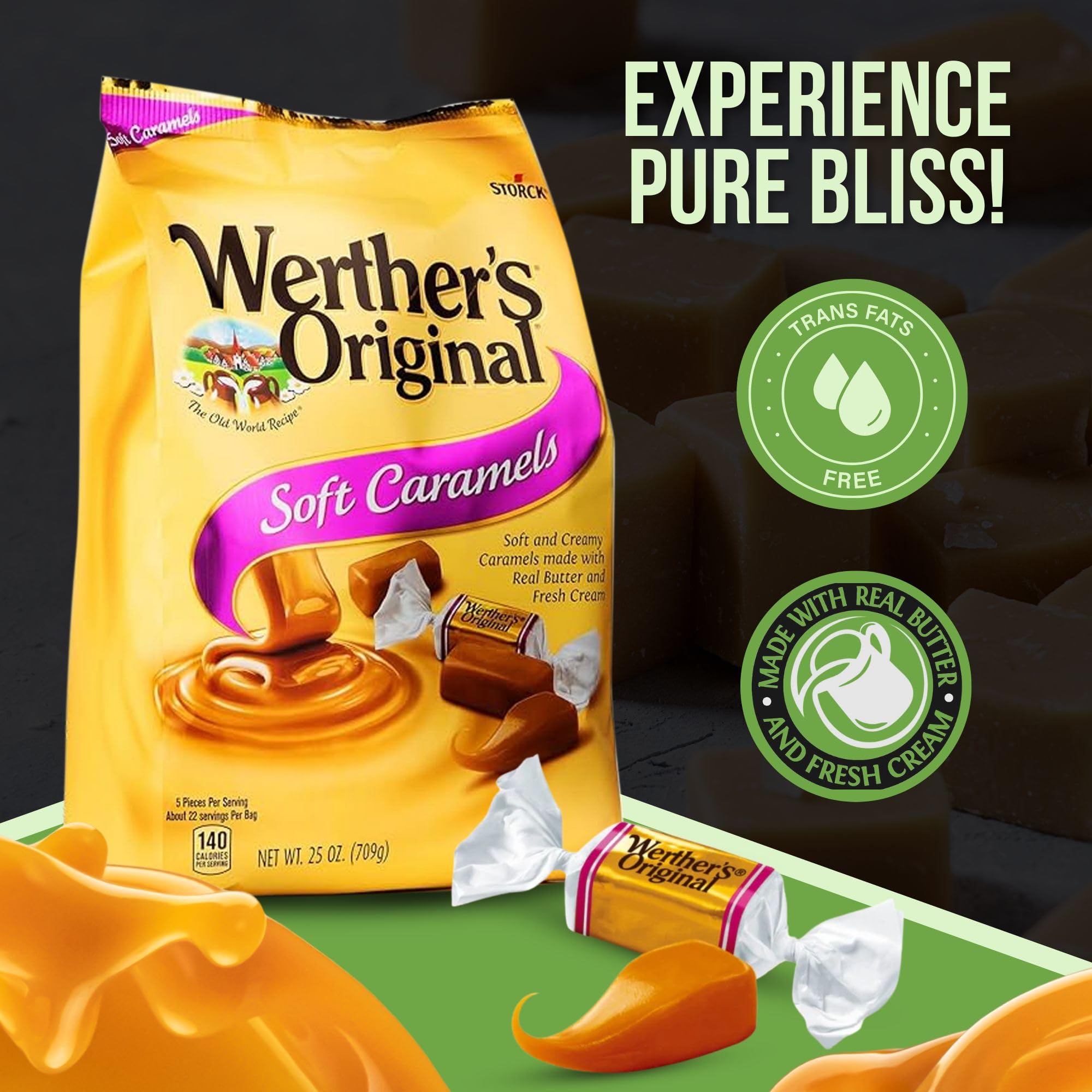 Werther's Original Soft Caramel Candy Bundle - 2 Pack (25 Oz Each) | Individually Wrapped Caramels for Gifting, Parties & Everyday Snacking | Includes Free Good For My Home Storage Box