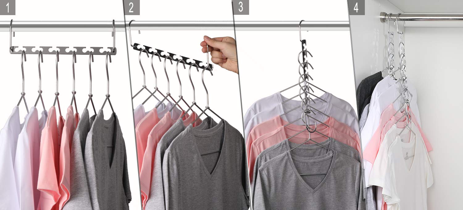 Magicool Hanger 12 Pack - Metal Cascading Closet Organizer for Shirts, Pants & Bras - Space Saving Clothes Hangers for Wardrobe Organization (Perfect for Small Closets & Dorm Rooms)