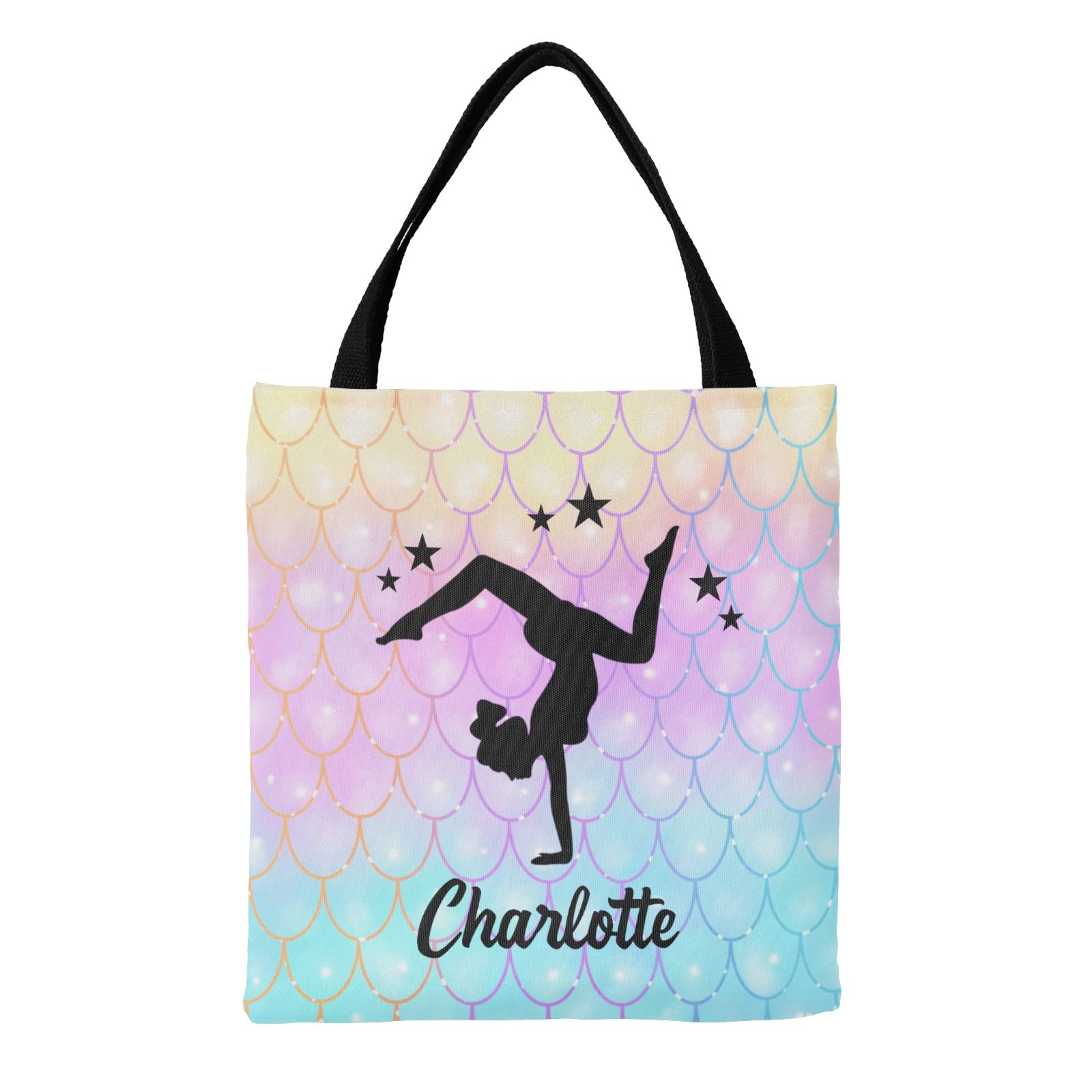 Personalized Gymnastic Girl Fish Scale Watercolor Canvas Tote Bag - Eco-Friendly Reusable Shopping Bag for Women, Travel, School & Gym - Perfect Gift for Dancers & Athletes (Great for Yoga Class, Beach Trips & Grocery Shopping)