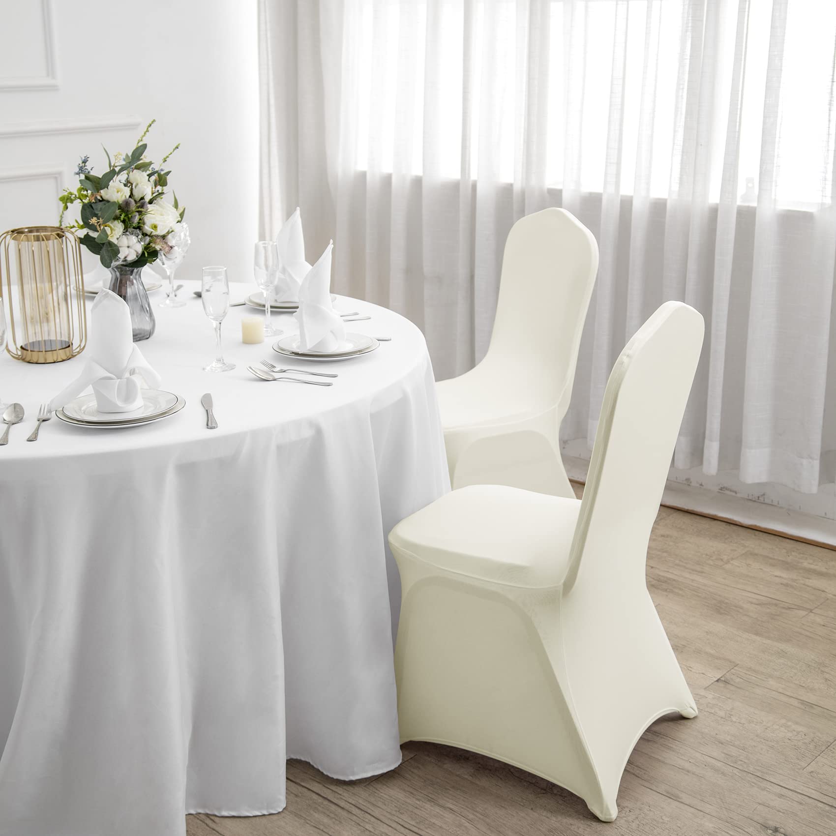 25PCS Stretch Spandex Chair Covers - Washable & Removable Elastic Chair Protectors for Living Room, Party, Banquet, Wedding, Hotel Events (Ivory) - Perfect for Home Decor & Event Seating
