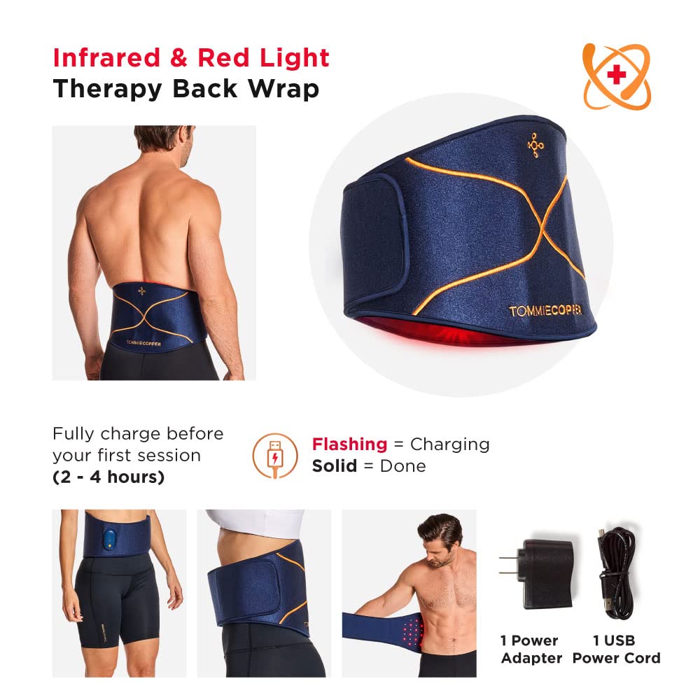 Tommie Copper Infrared Therapy Belt for Back Pain Relief - Rechargeable Red Light Therapy Device for Muscle Aches, Arthritis Pain & Joint Support - Unisex Wearable for Home, Office & Sports Recovery