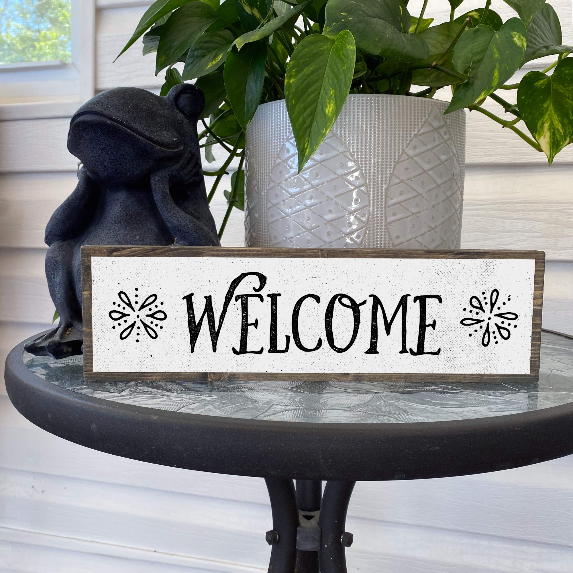 Rustic Welcome Wooden Sign - Medium Size with Metal Accents for Home Decor, Farmhouse Style Entryway & Front Door Decorations