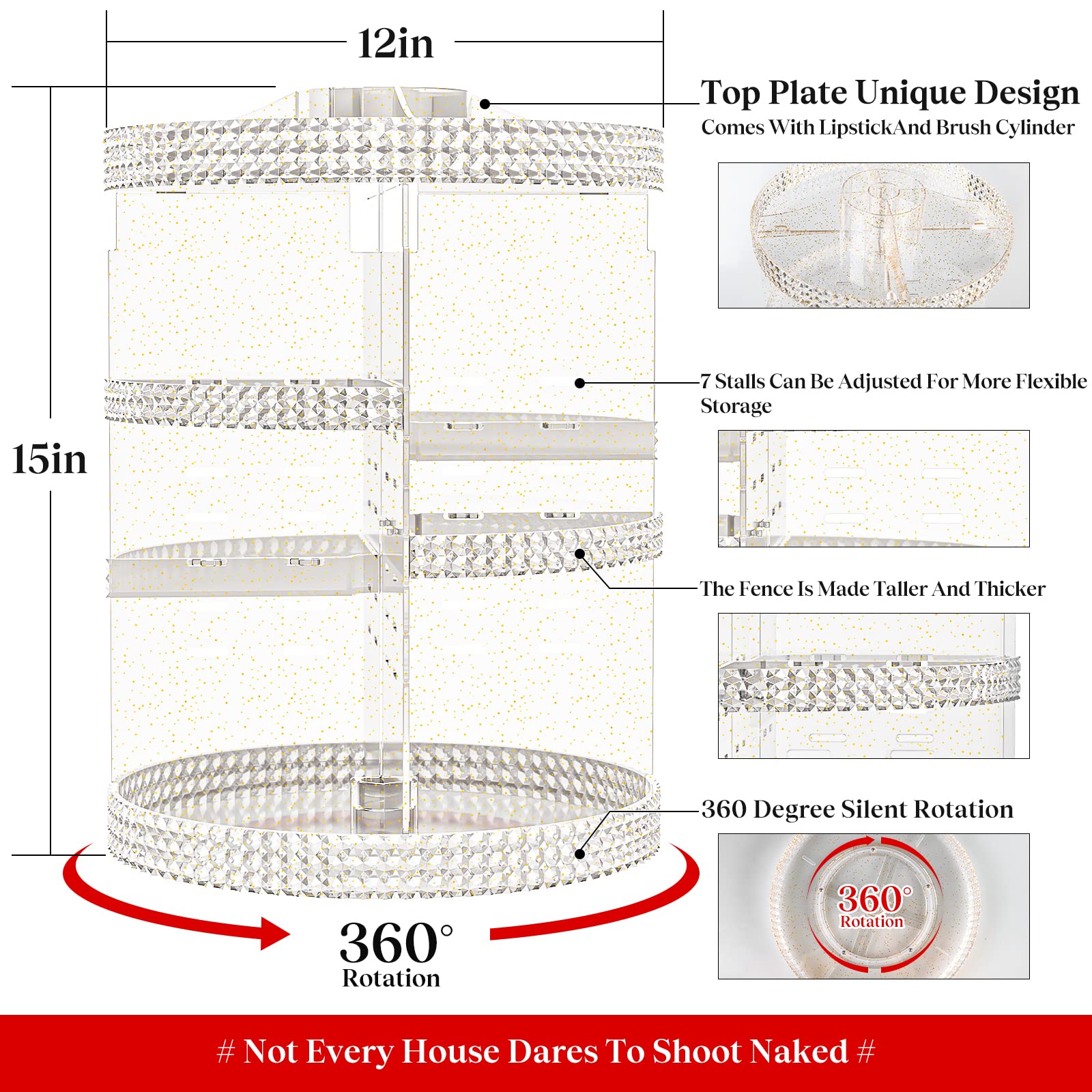360 Degree Rotating Makeup Organizer with 7 Layers - Large Capacity Cosmetic Storage for Makeup Brushes & Lipsticks - Gold Vanity Organizer for Bathroom & Dressing Table - Perfect for Beauty Salon, Home Decor and Gift Giving