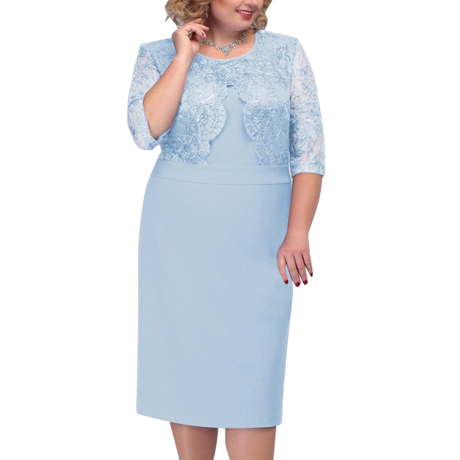 Elegant Plus Size Cocktail Lace Midi Dress with Floral Back & Zipper - Vintage Formal Dress for Women Below Knees - Perfect for Weddings, Parties & Special Occasions