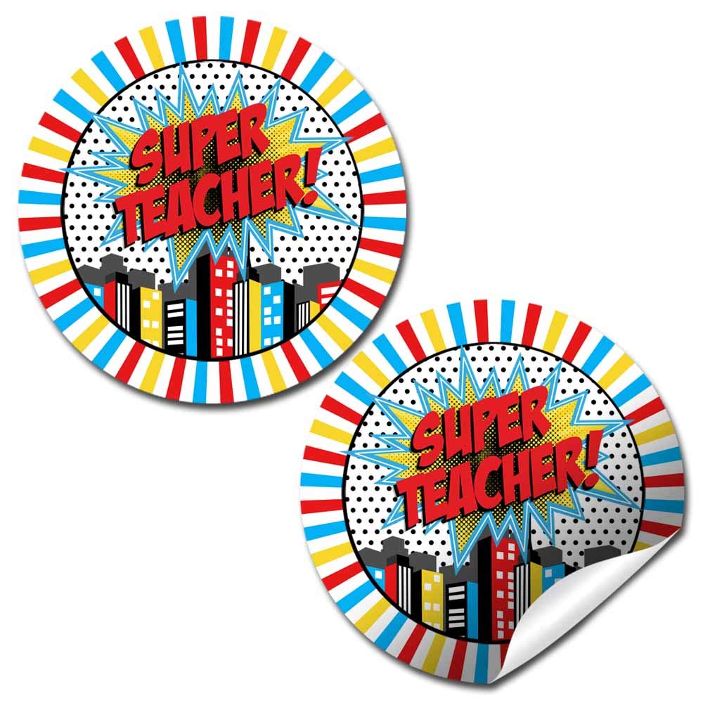 Super Teacher Super Hero Themed Thank You Stickers - 40 Pack 2 Inch Circle Labels for Teacher Appreciation Gifts, Envelope Seals & Party Favors - Perfect for Classroom Rewards, Gift Wrapping & School Events by AmandaCreation