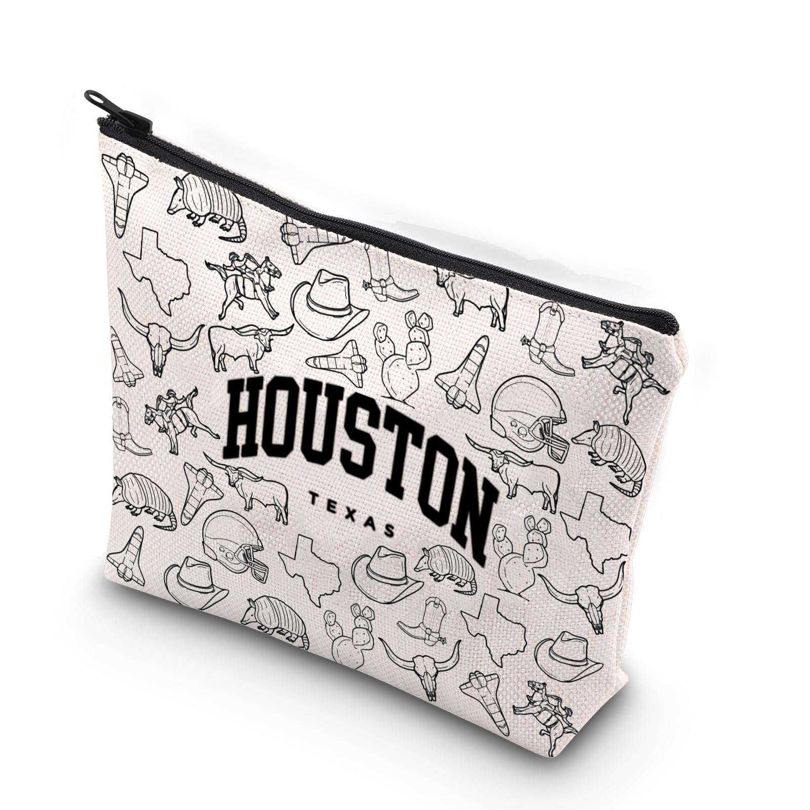 TSOTMO Houston Themed Cosmetic Bag - Waterproof Canvas Makeup Pouch for Travel & Toiletry Storage - Houston Texas Souvenir Gift for Women - Perfect for Vacation, Gym & Daily Organizer