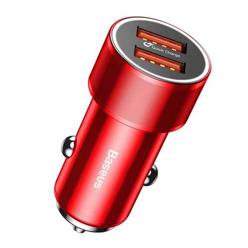 Baseus 36W QC3.0 Fast Car Charger with Dual USB Ports - Compatible with iPhone X/8/8 Plus, OnePlus 5T, Xiaomi Mix 2S, Samsung Galaxy S9+ - Perfect for Road Trips & Daily Commute