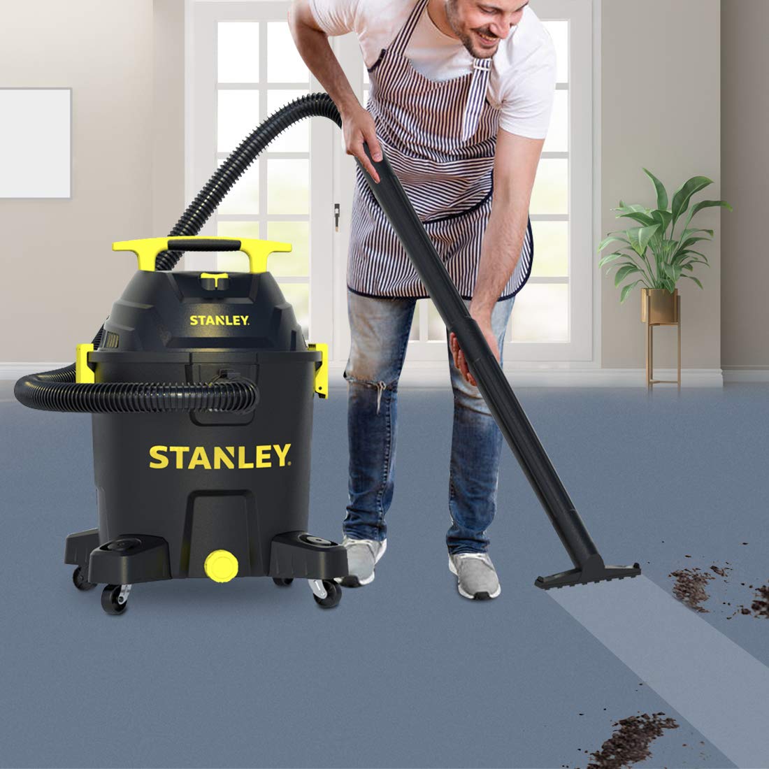 STANLEY 10 Gallon Wet Dry Vacuum Cleaner | 6 Peak HP Poly Built-in Drain Shop Vac Blower | Powerful Suction for Garage, Workshop & Home Cleaning | Multi-Functional for Dust, Debris & Liquid Pickup